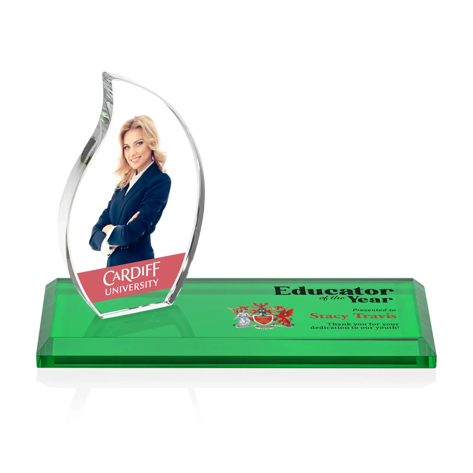 Personalized Starfire Crystal Flame Award with a Second Back-Panel Imprint for service anniversary gifts