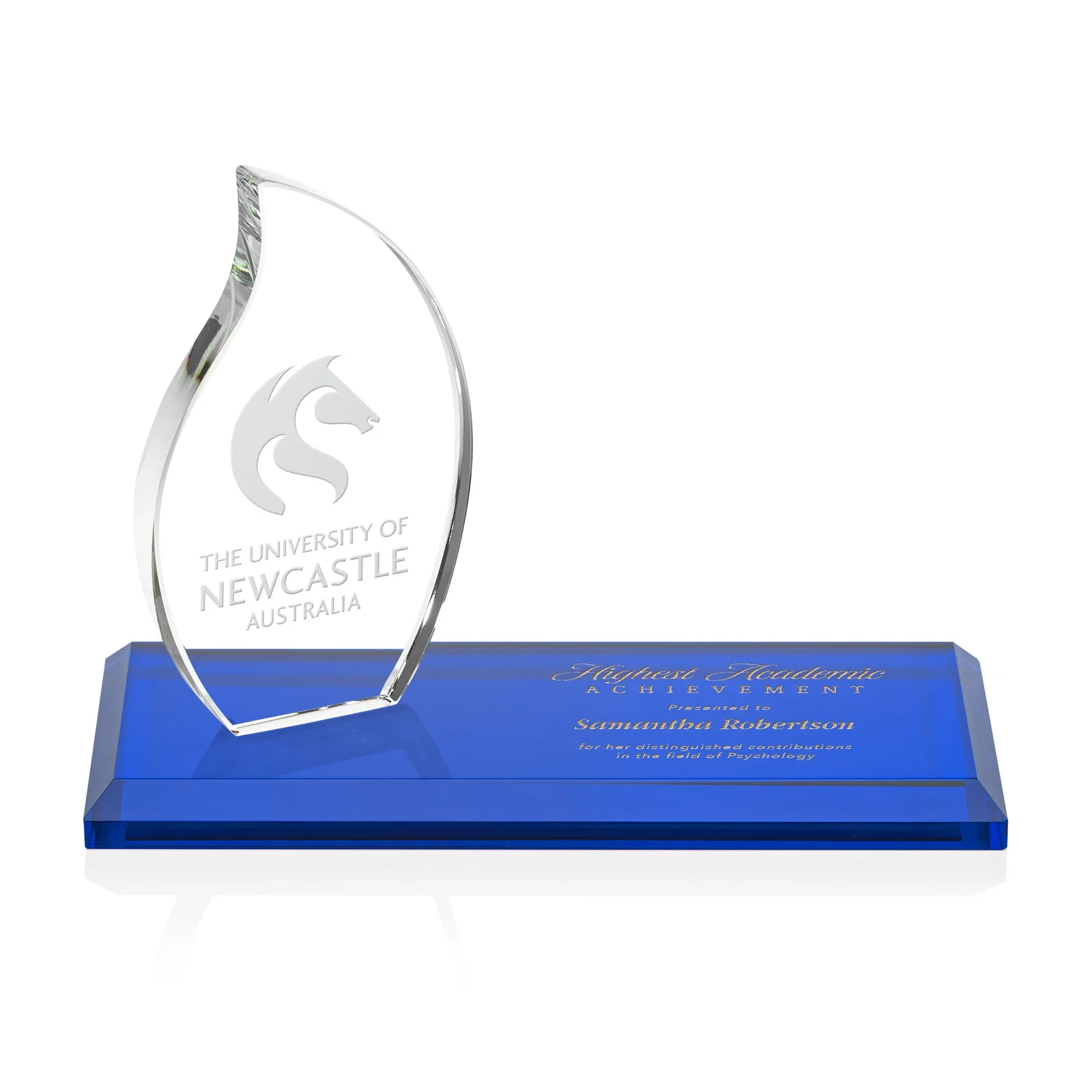 Custom Starfire Crystal Flame Award with a Second Back-Panel Imprint for service anniversary gifts