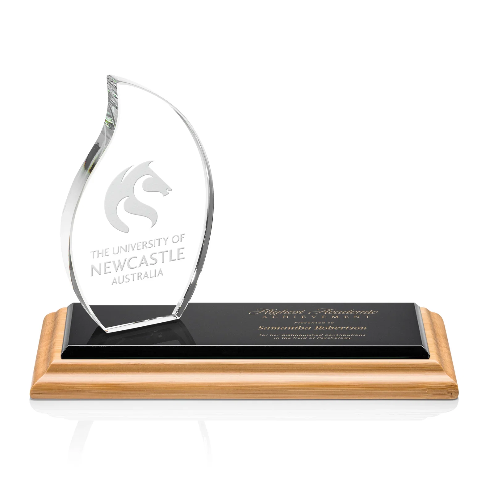 Custom Starfire Crystal Flame Award with a Second Back-Panel Imprint for team milestone celebrations