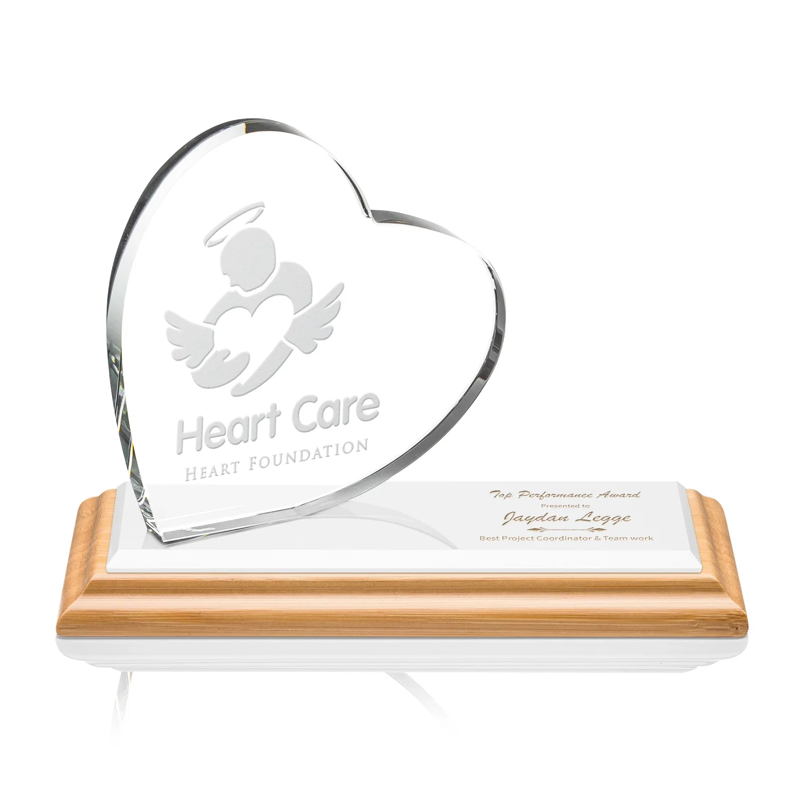 Custom Starfire Crystal Heart Award in a Wide Range of Finishes, desk awards for volunteer appreciation