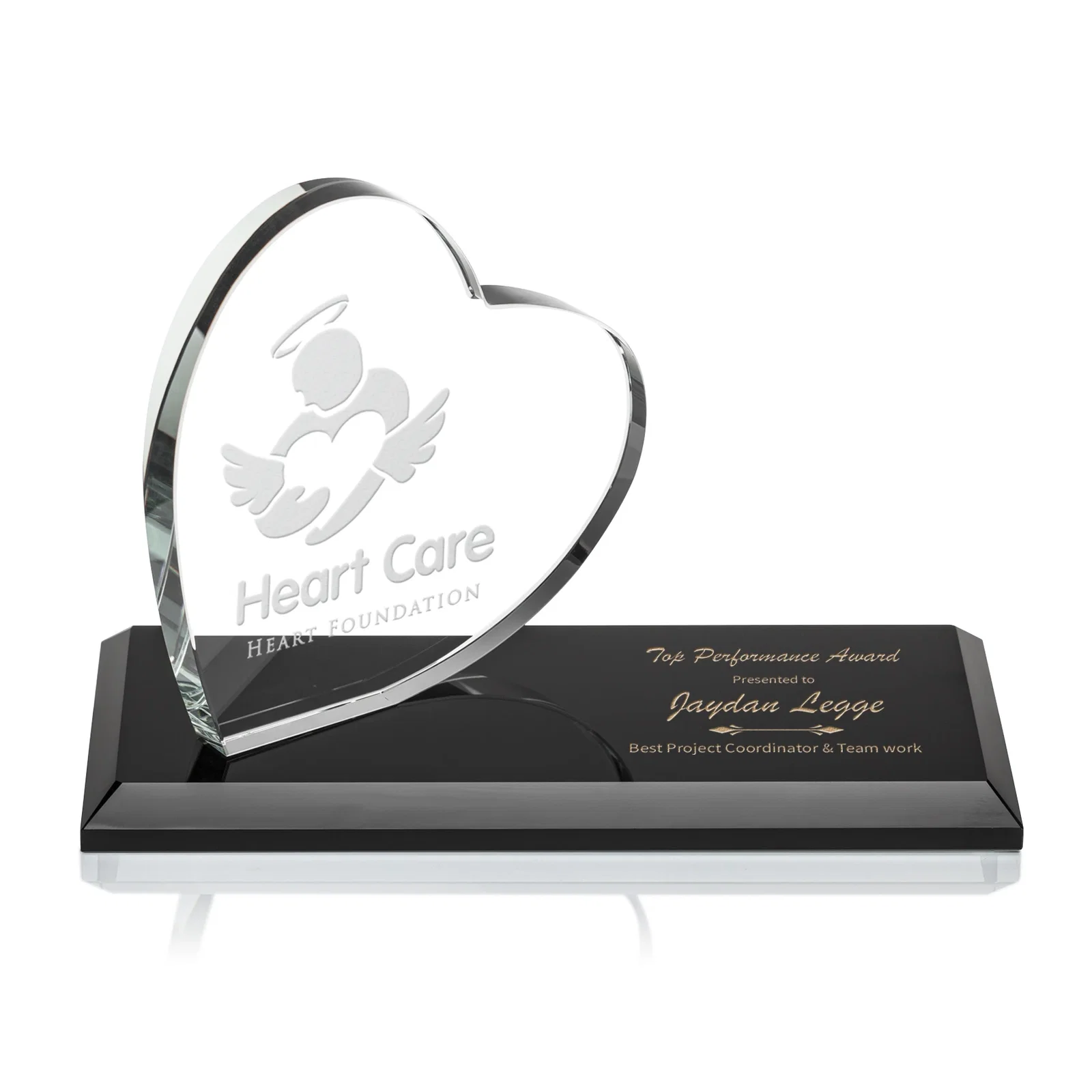 Custom Starfire Crystal Heart Award in a Wide Range of Finishes, desk awards for service anniversary gifts