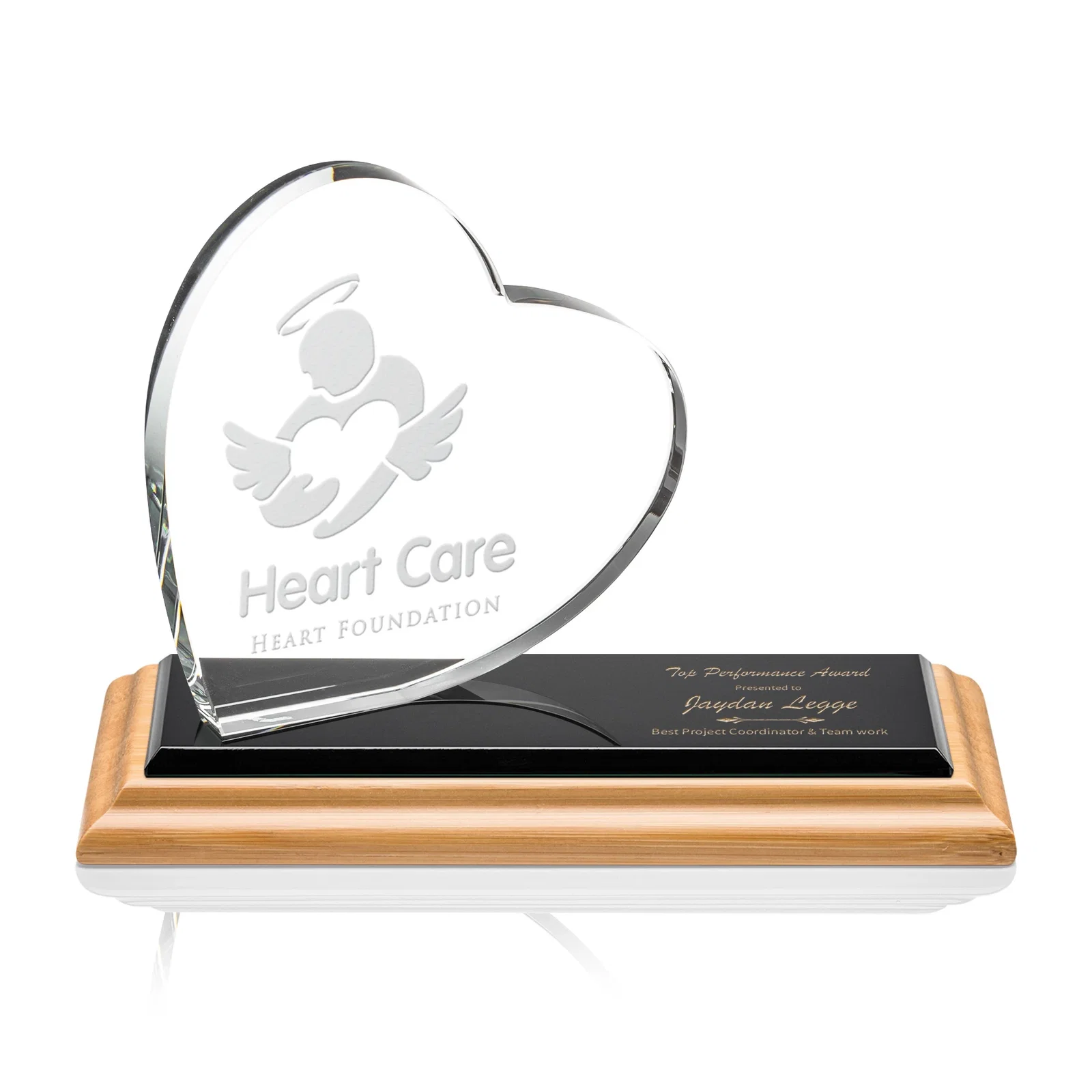 Custom Starfire Crystal Heart Award in a Wide Range of Finishes, desk awards for donor appreciation