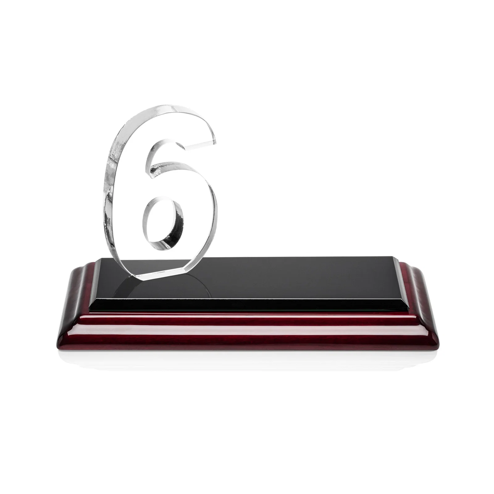 Custom Starfire Crystal Number Award on Rosewood Base, with your logo for team milestone celebrations