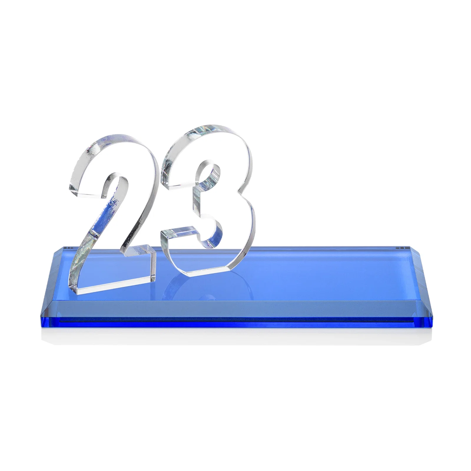 Personalized Starfire Crystal Number Award on Rosewood Base, with your logo for employee recognition