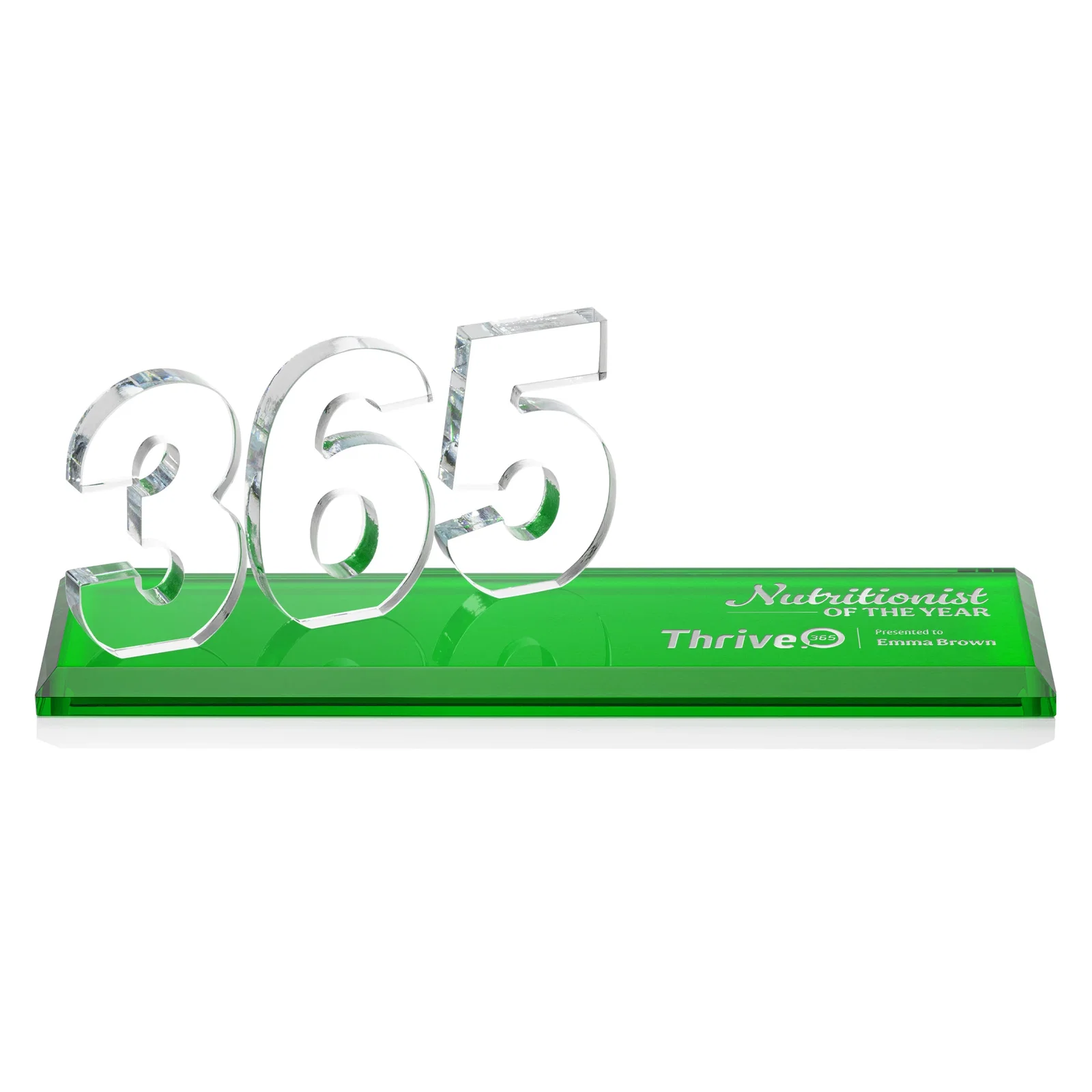 Personalized Starfire Crystal Number Award on Rosewood Base for employee recognition
