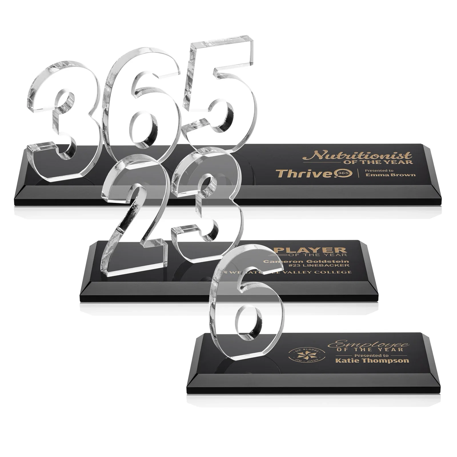Personalized Starfire Crystal Number Award on Rosewood Base for corporate award ceremonies