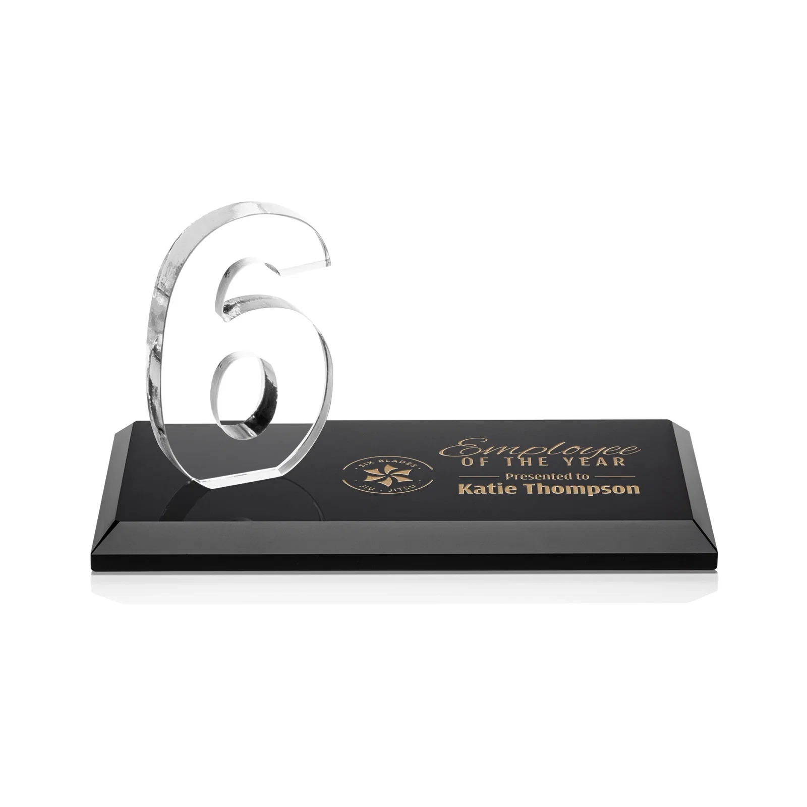 Personalized Starfire Crystal Number Award on Rosewood Base for service anniversary gifts