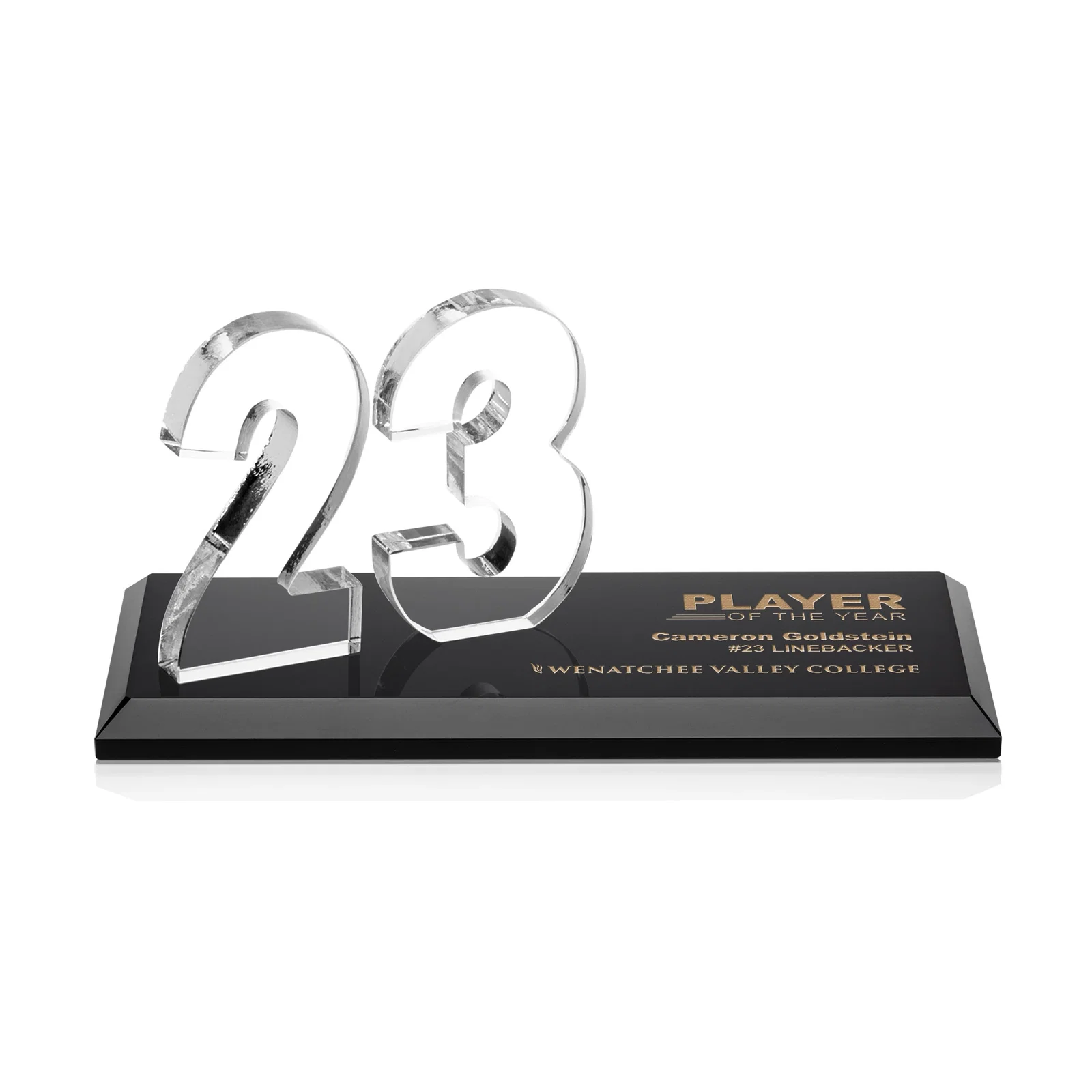 Personalized Starfire Crystal Number Award on Rosewood Base for sales achievement awards