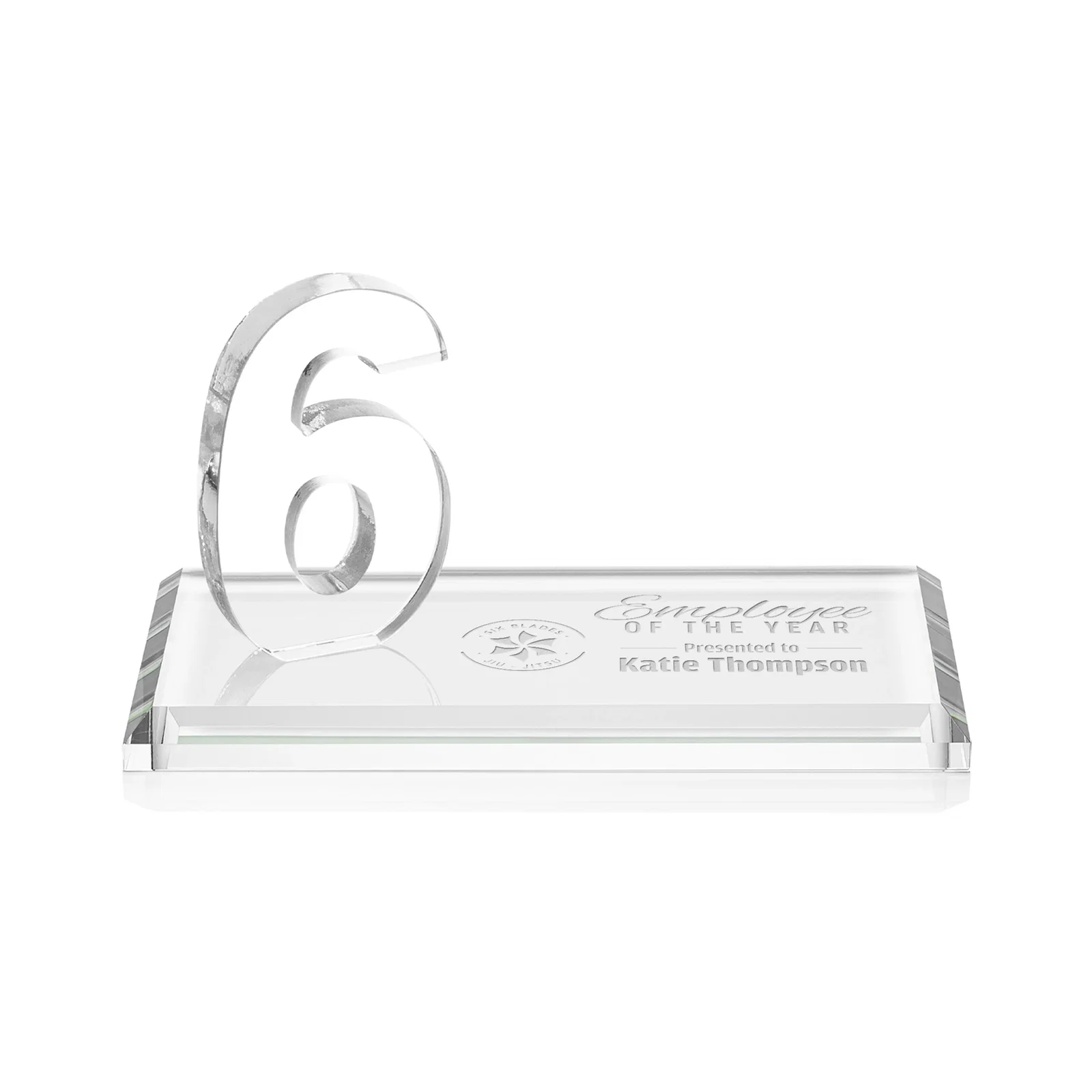 Custom Starfire Crystal Number Award on Rosewood Base for corporate award ceremonies