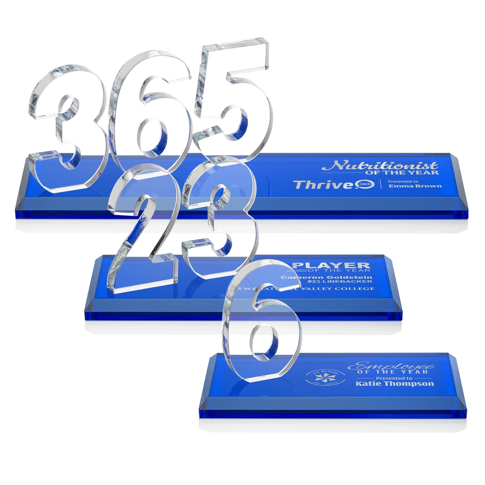 Personalized Starfire Crystal Number Award on Rosewood Base for team milestone celebrations