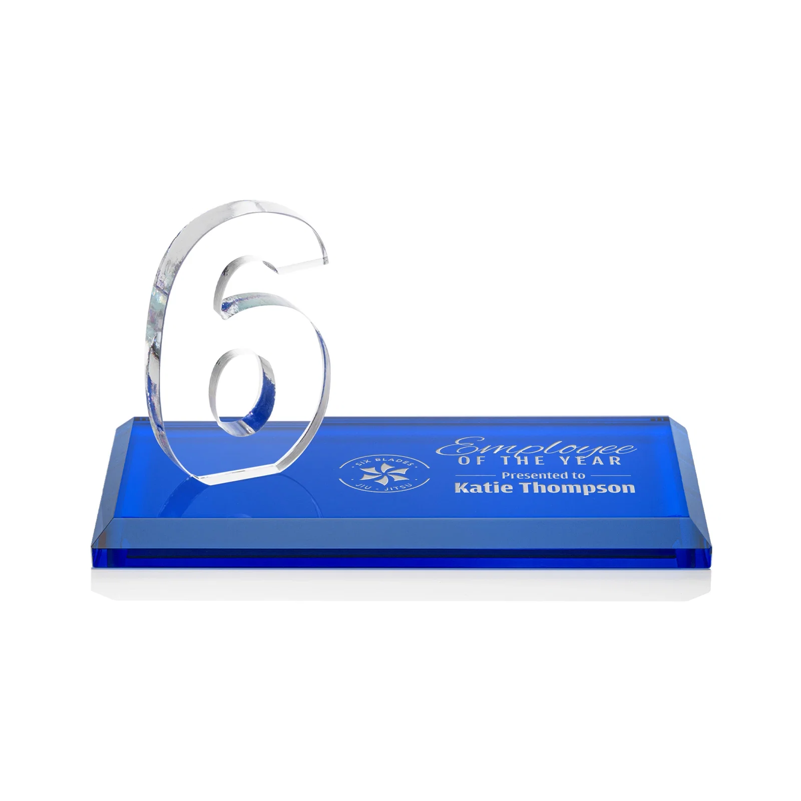 Personalized Starfire Crystal Number Award on Rosewood Base for donor appreciation