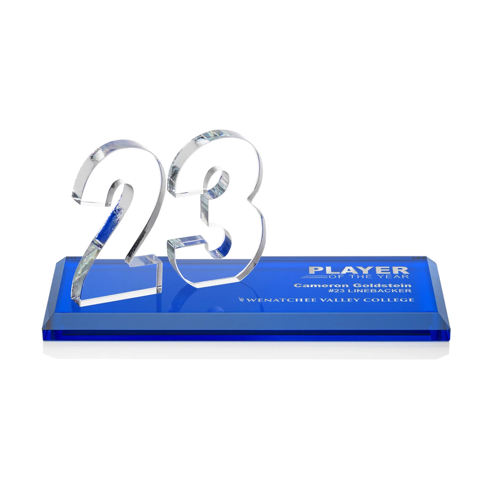 Personalized Starfire Crystal Number Award on Rosewood Base for graduation ceremonies