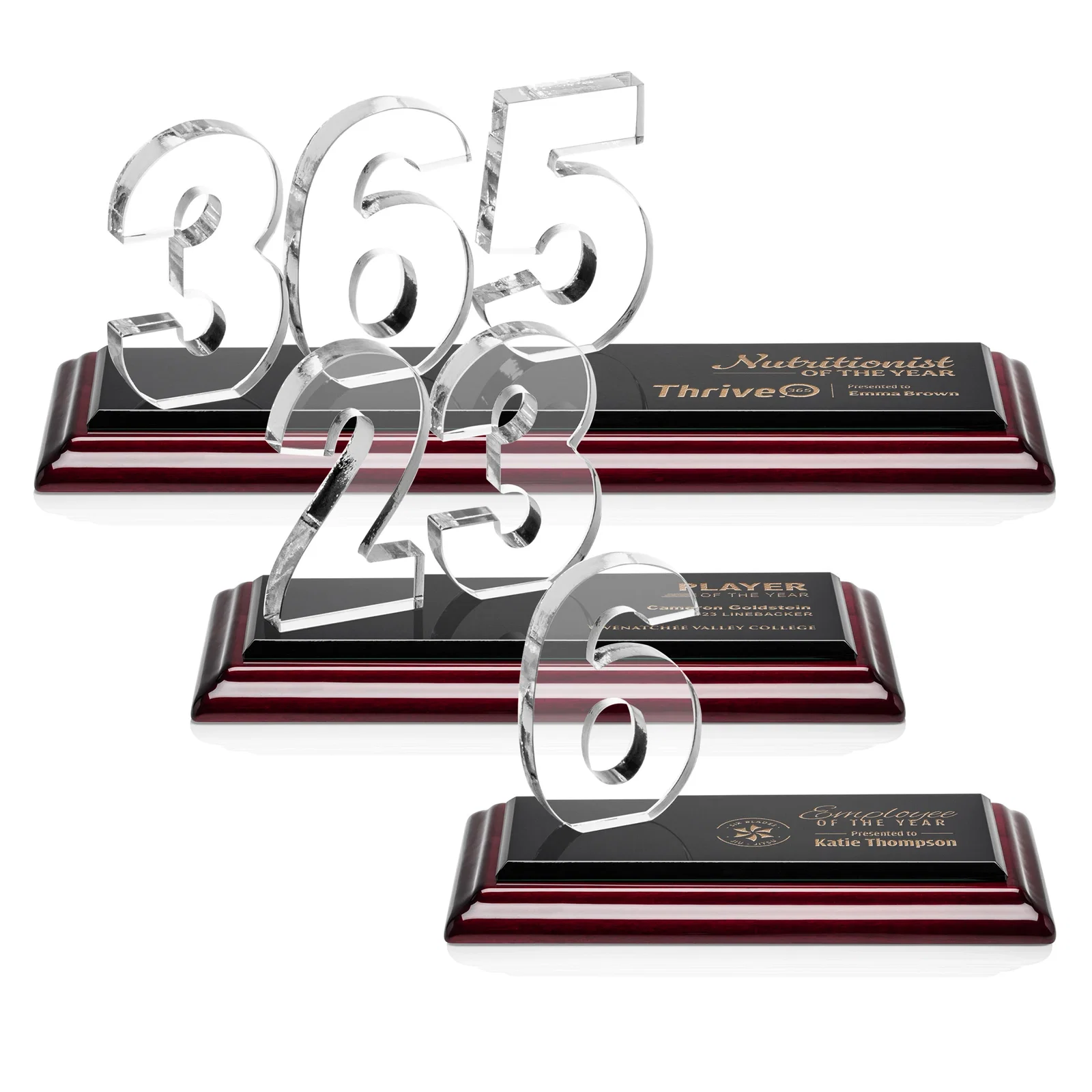 Personalized Starfire Crystal Number Award on Rosewood Base for volunteer appreciation