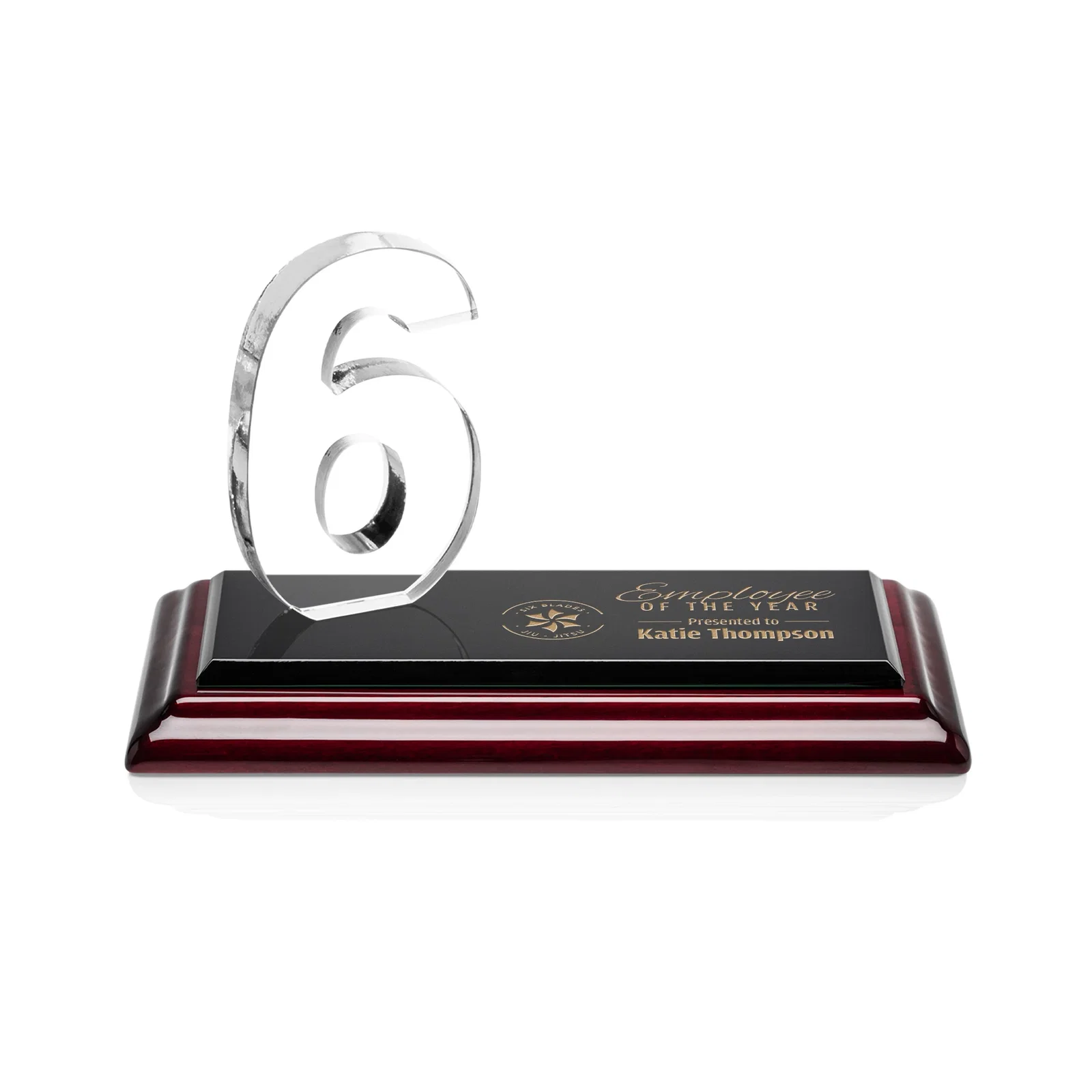 Personalized Starfire Crystal Number Award on Rosewood Base for dealer and partner awards