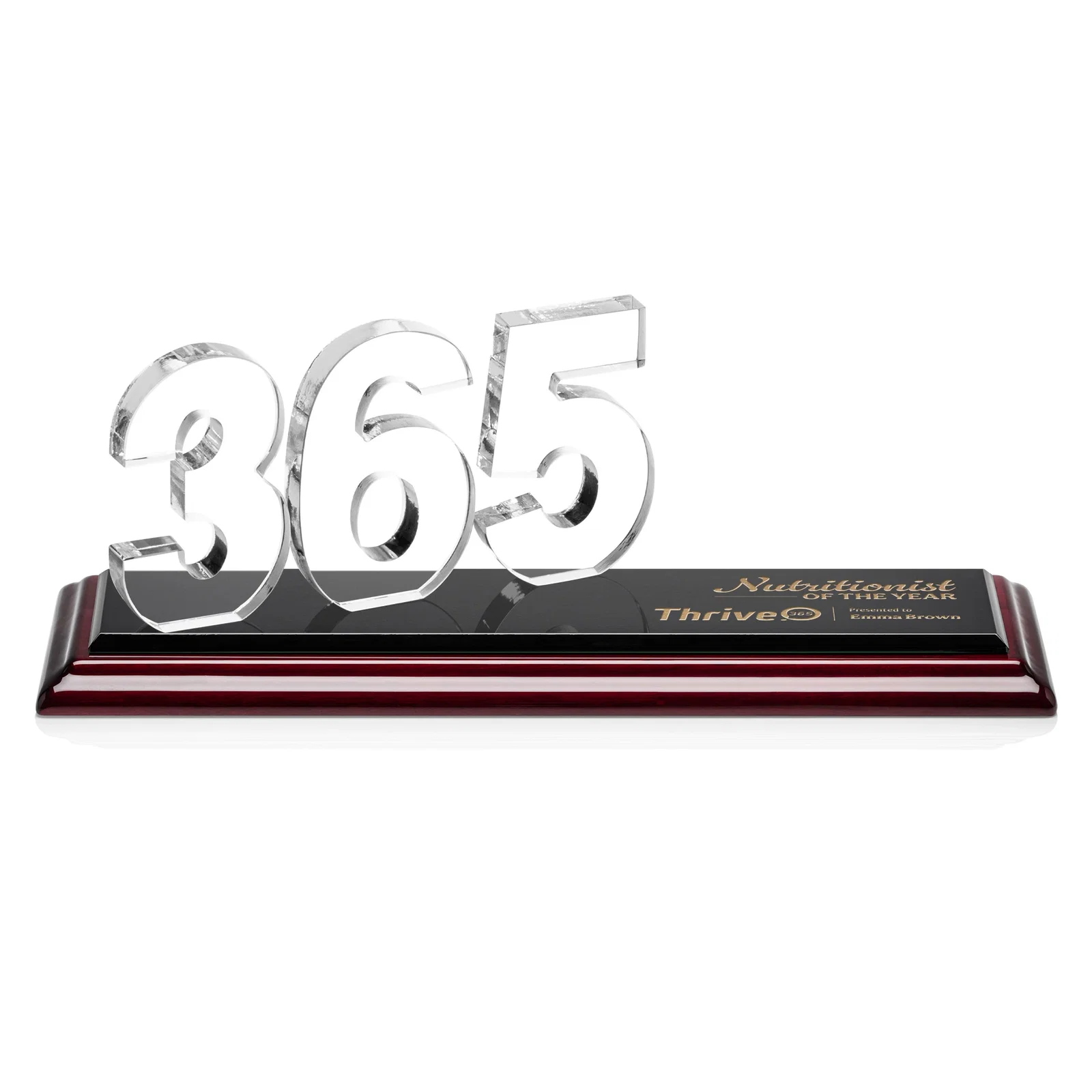 Promotional Starfire Crystal Number Award on Rosewood Base for employee recognition