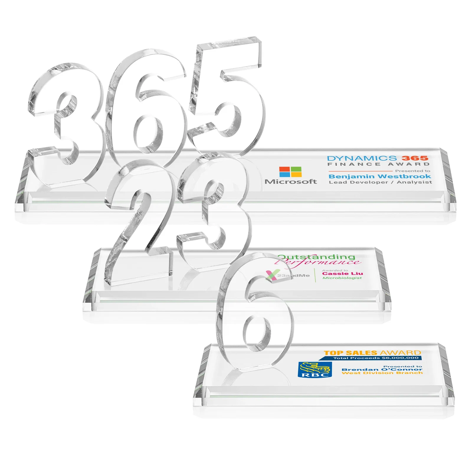 Branded Starfire Crystal Number Award on Rosewood Base for corporate award ceremonies