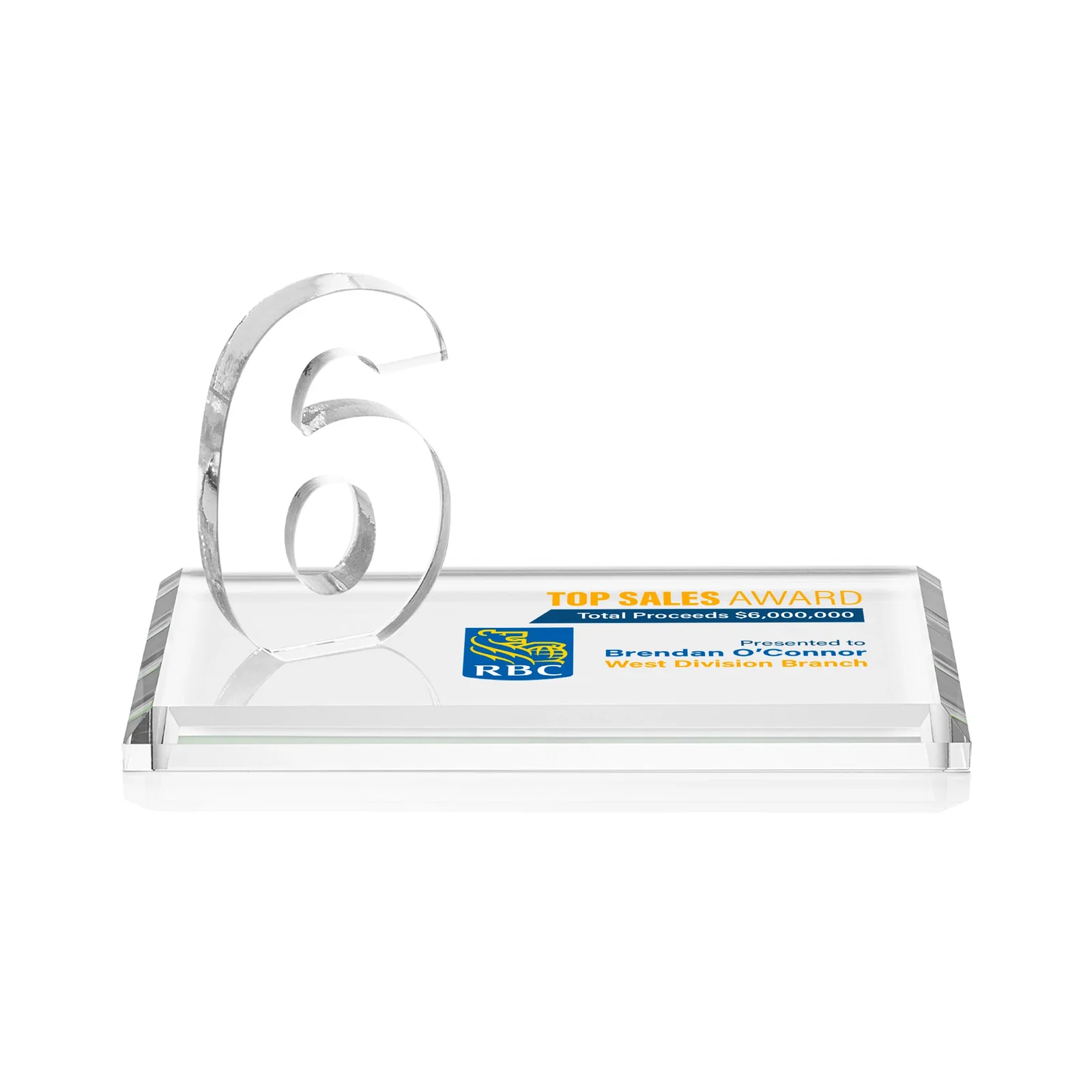 Branded Starfire Crystal Number Award on Rosewood Base for service anniversary gifts