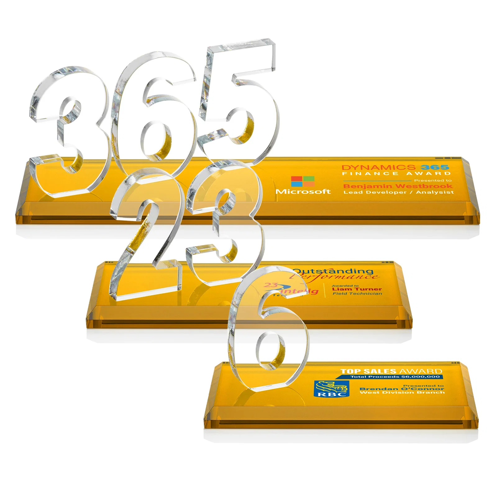 Branded Starfire Crystal Number Award on Rosewood Base for team milestone celebrations