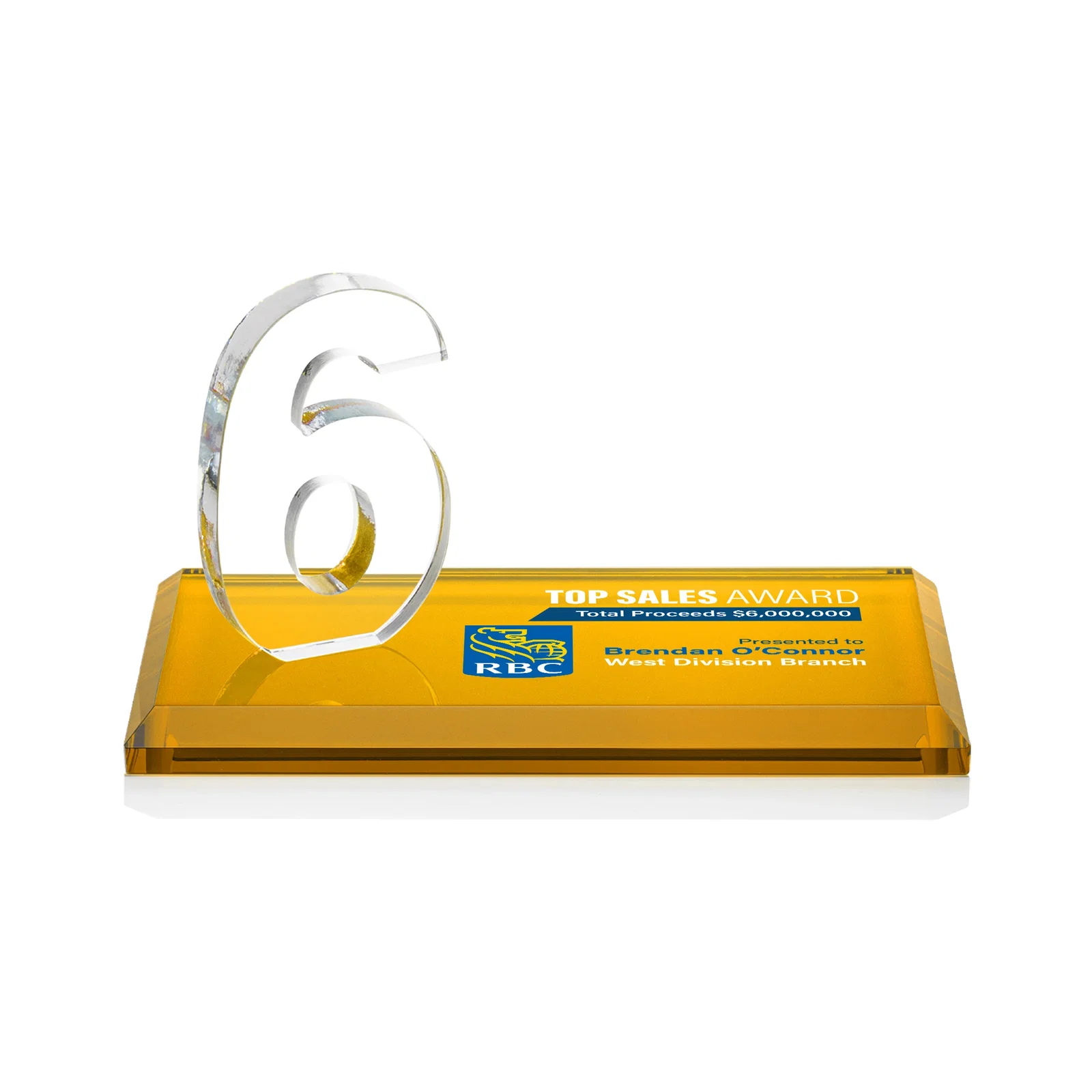 Branded Starfire Crystal Number Award on Rosewood Base for donor appreciation