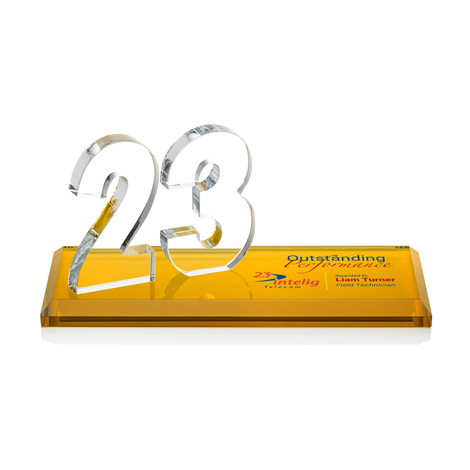Branded Starfire Crystal Number Award on Rosewood Base for graduation ceremonies
