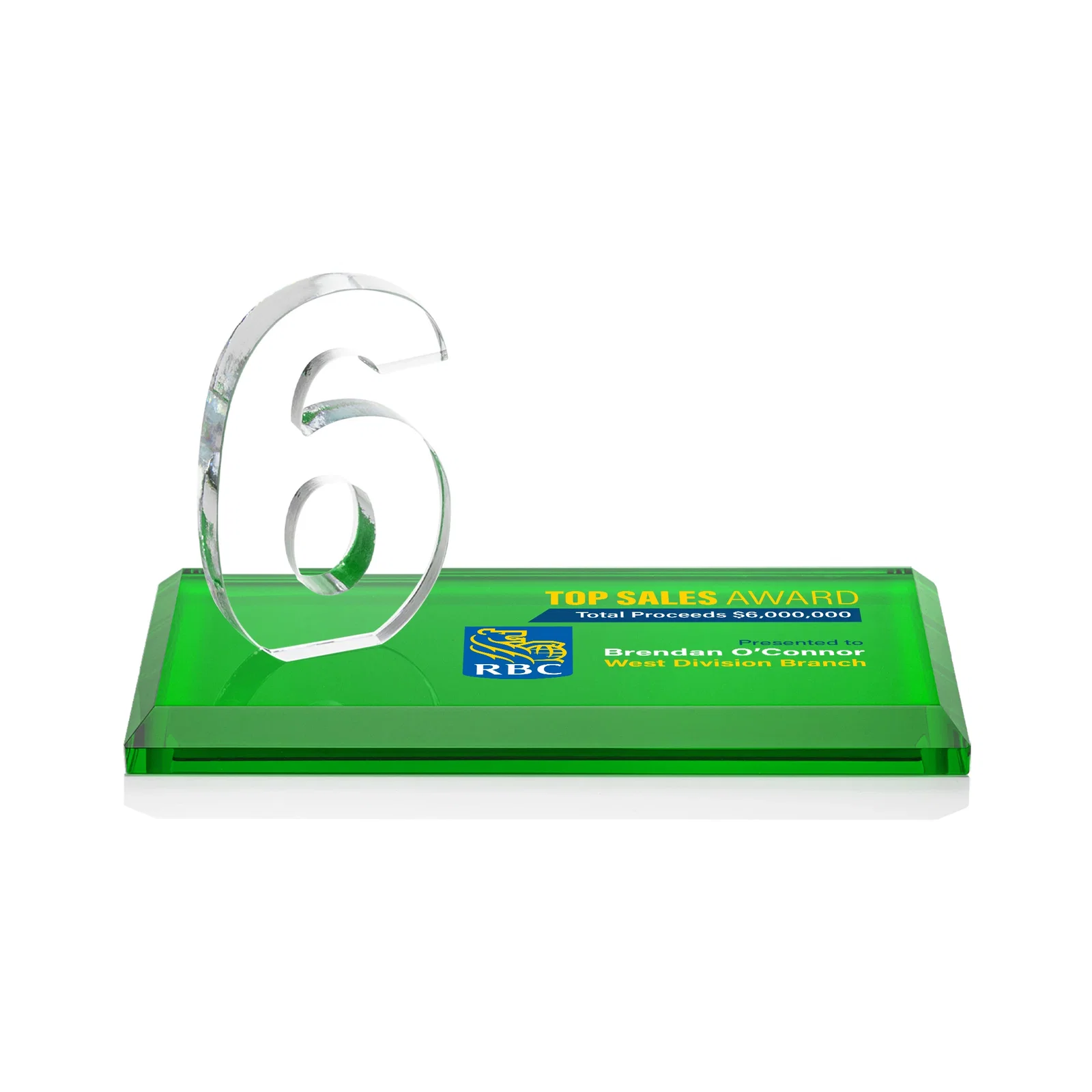 Branded Starfire Crystal Number Award on Rosewood Base for dealer and partner awards