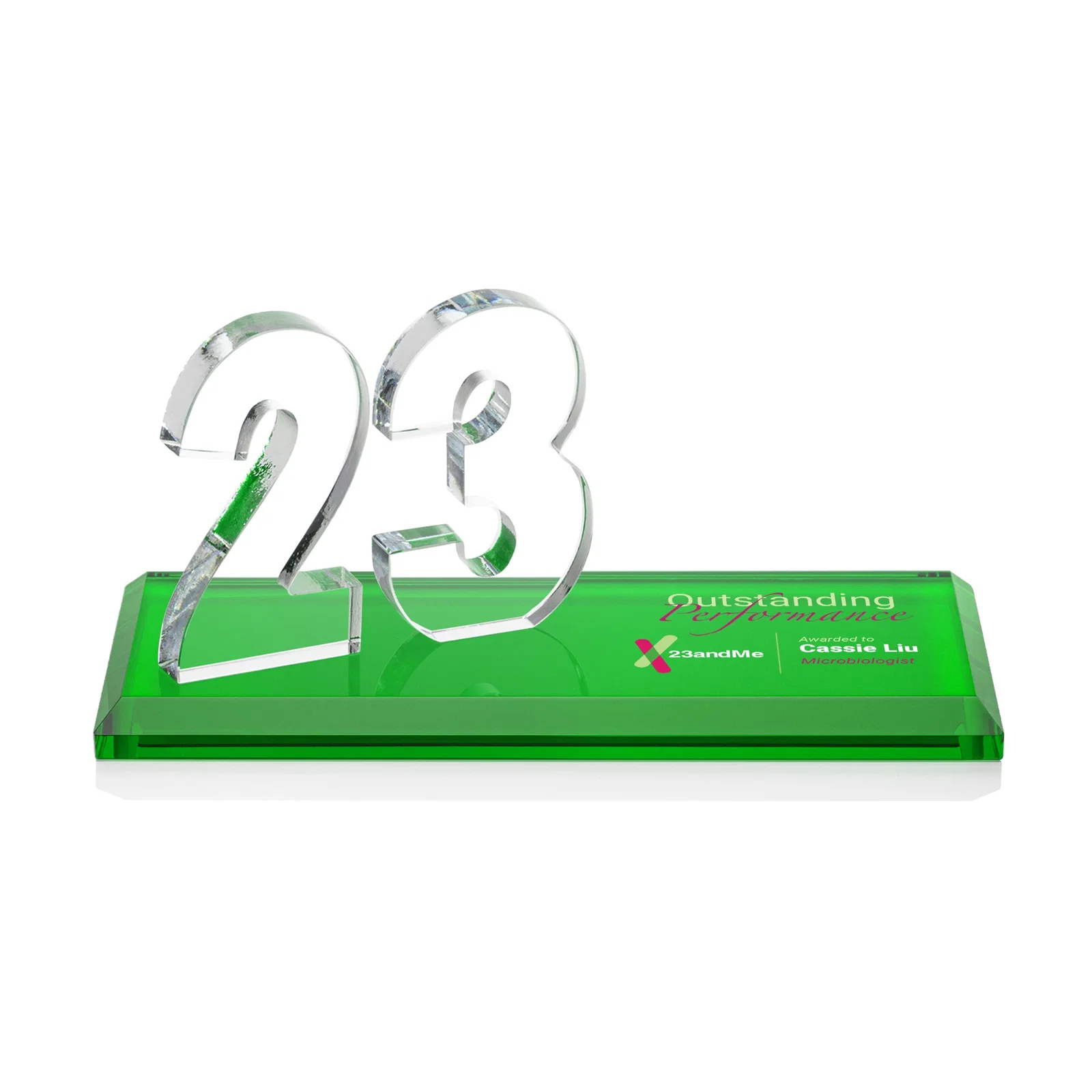 Branded Starfire Crystal Number Award on Rosewood Base for company anniversary events