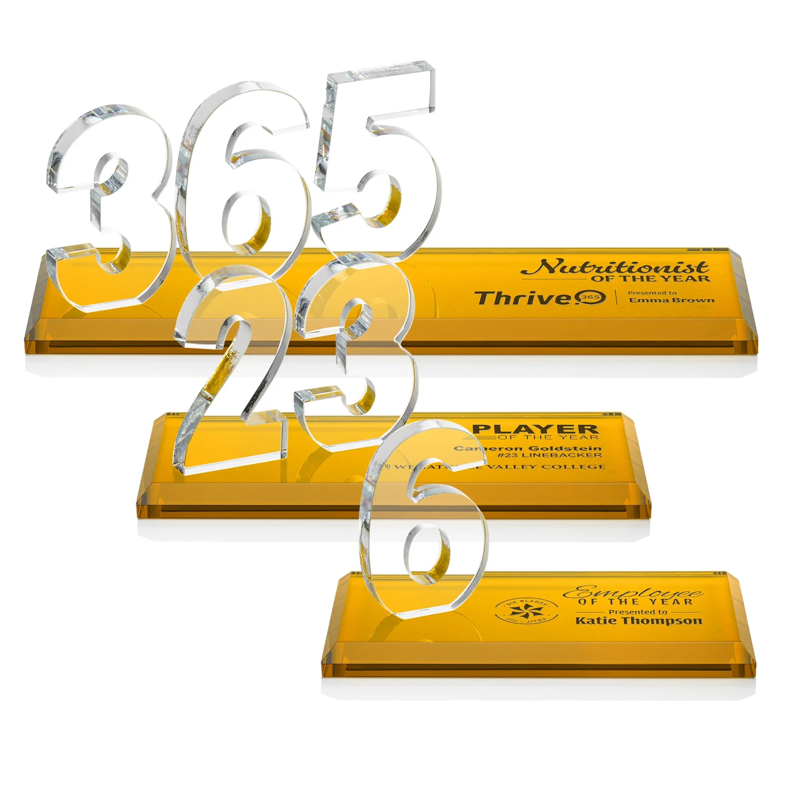 Custom Starfire Crystal Number Award on Rosewood Base for team milestone celebrations