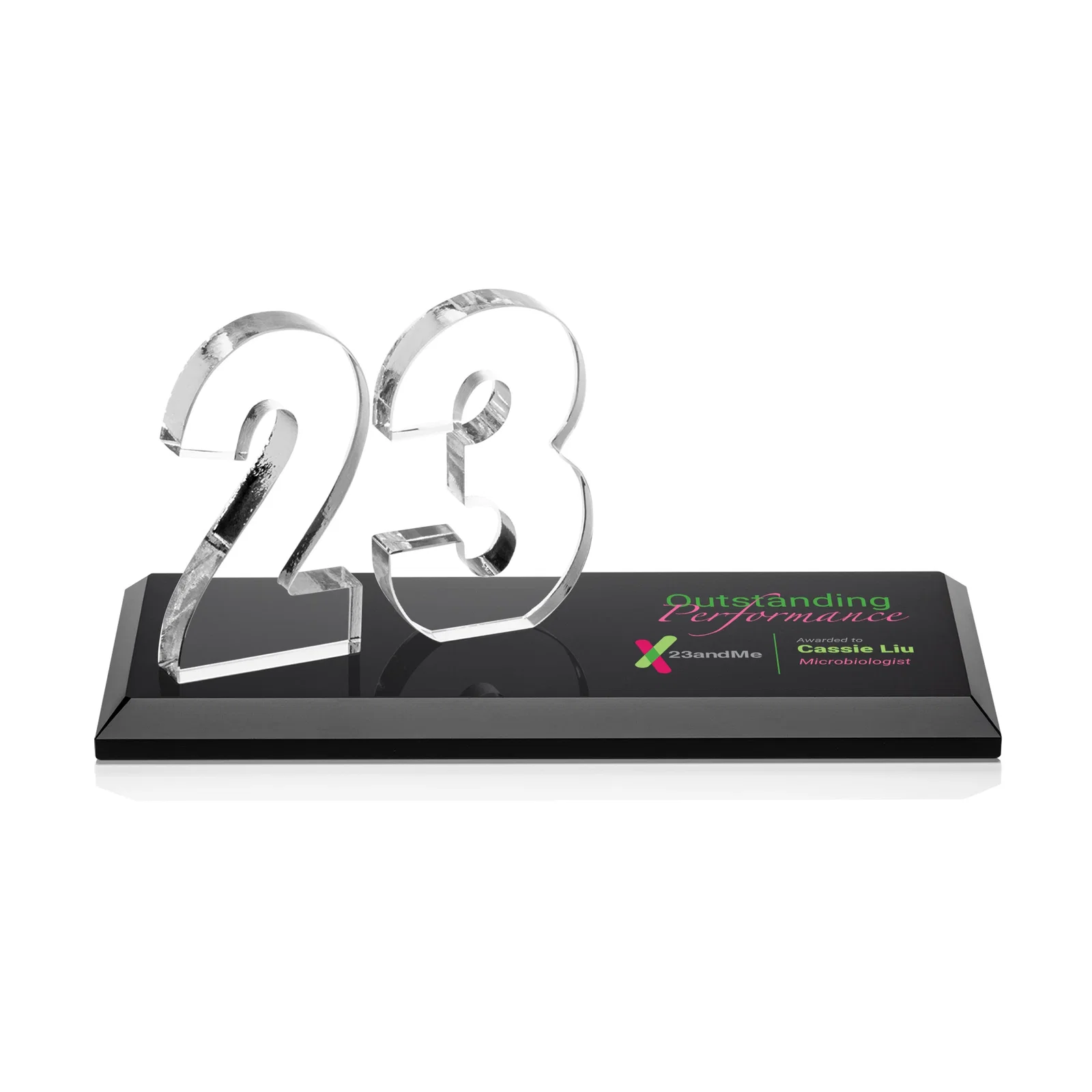 Custom printed Starfire Crystal Number Award on Rosewood Base for sales achievement awards
