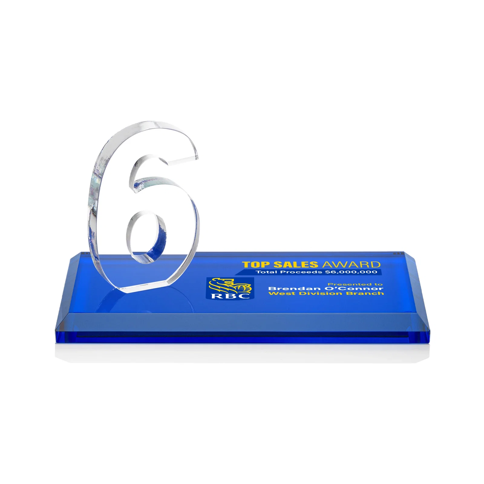 Custom printed Starfire Crystal Number Award on Rosewood Base for graduation ceremonies