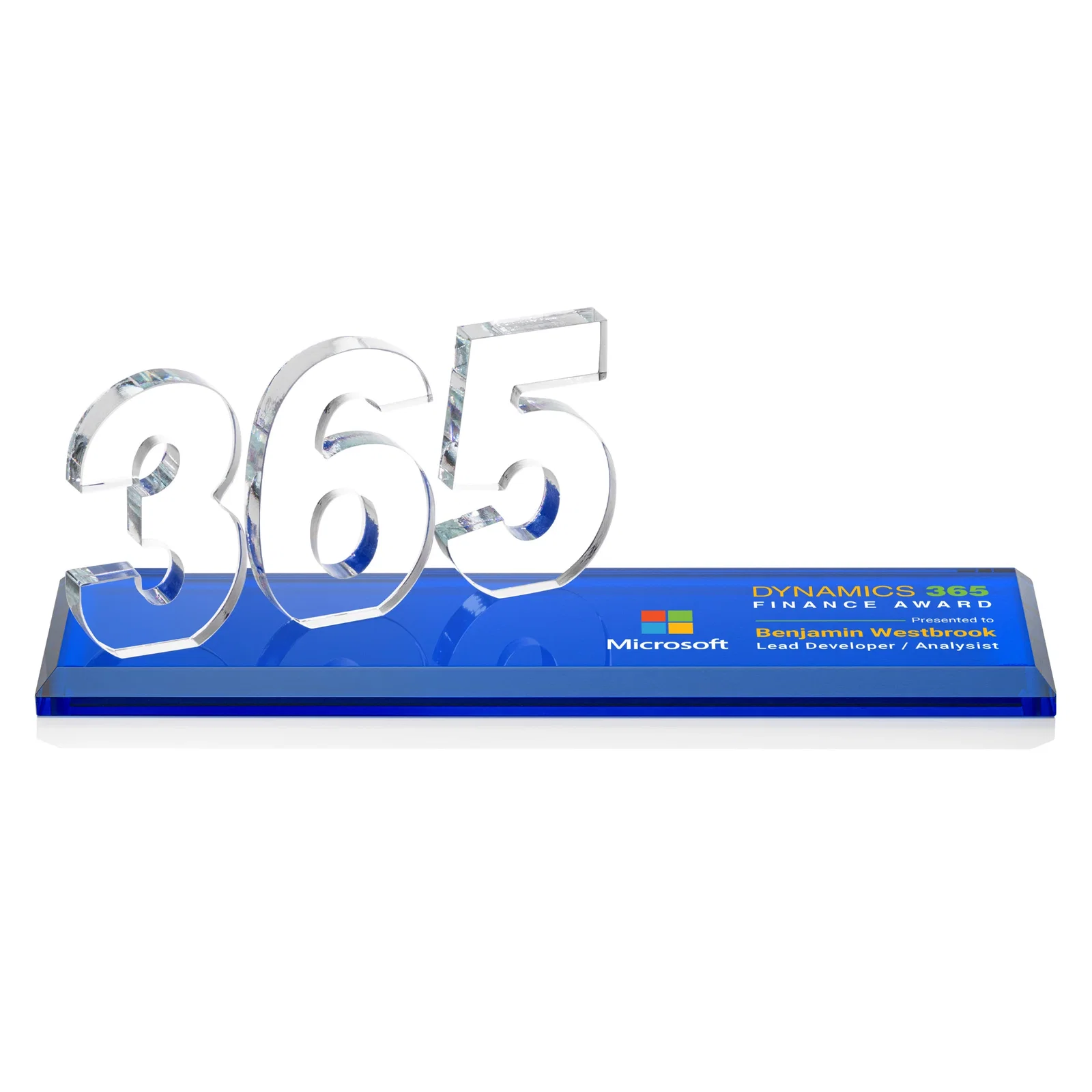 Custom printed Starfire Crystal Number Award on Rosewood Base for volunteer appreciation