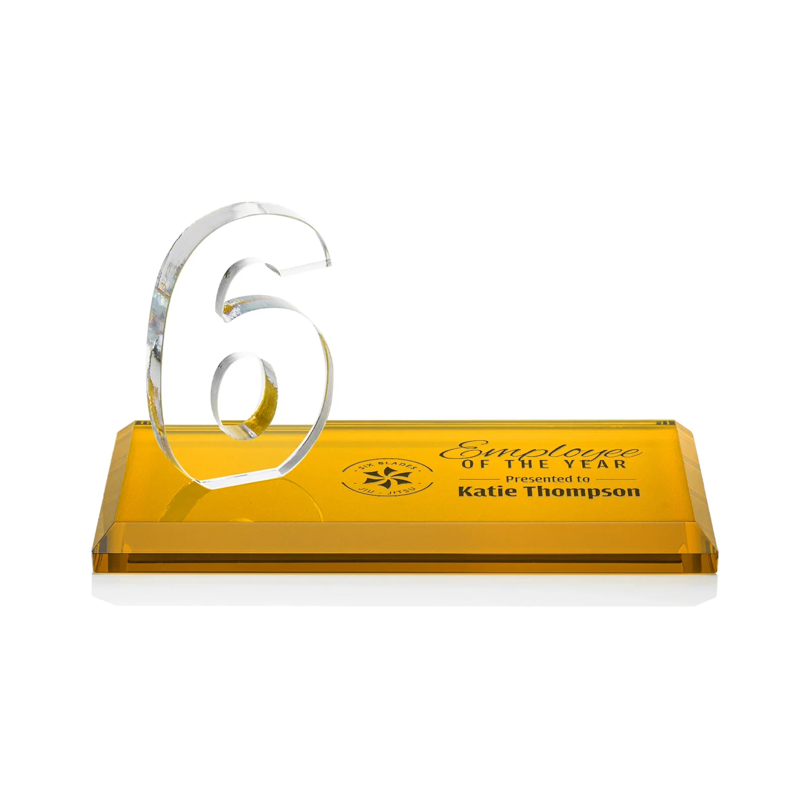 Custom Starfire Crystal Number Award on Rosewood Base for donor appreciation