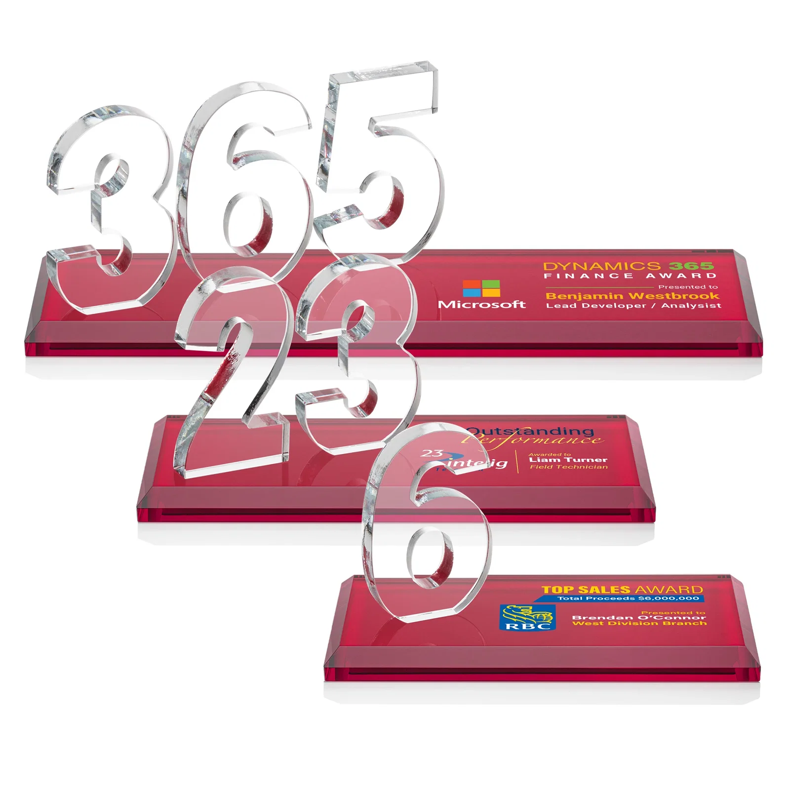 Customized Starfire Crystal Number Award on Rosewood Base for service anniversary gifts