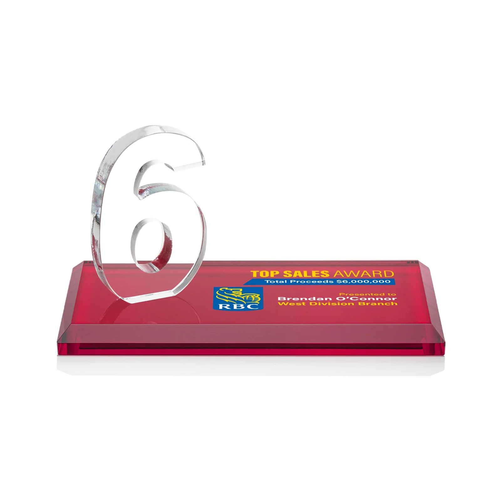 Customized Starfire Crystal Number Award on Rosewood Base for sales achievement awards