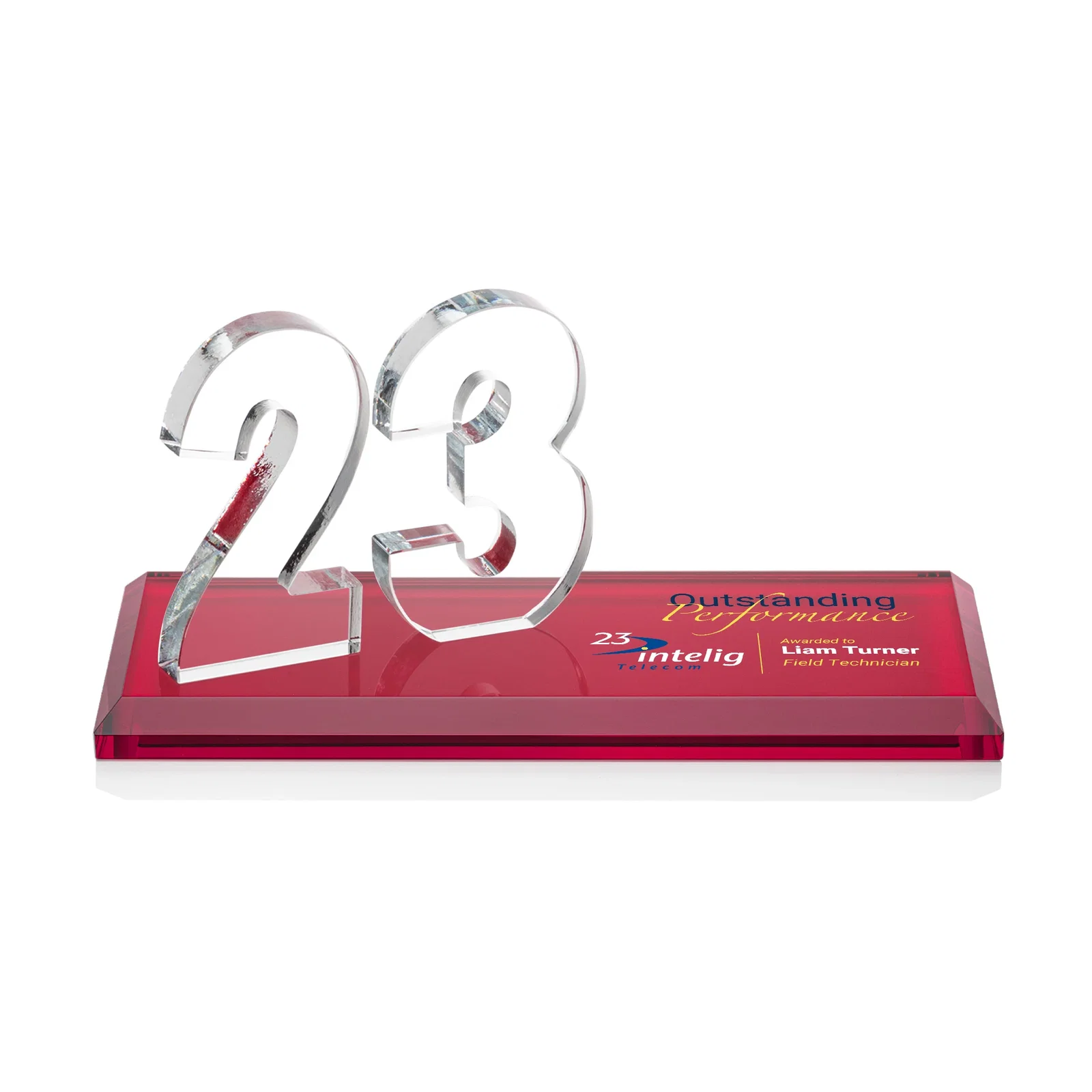Customized Starfire Crystal Number Award on Rosewood Base for retirement presentations