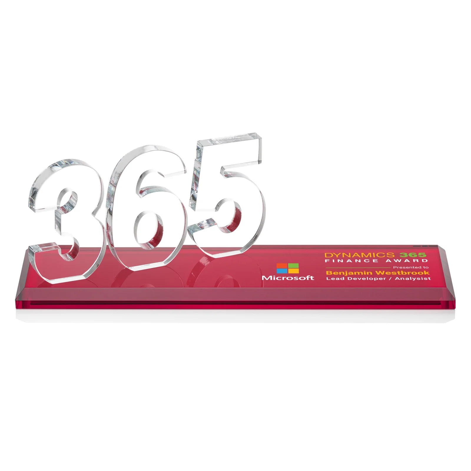 Customized Starfire Crystal Number Award on Rosewood Base for team milestone celebrations