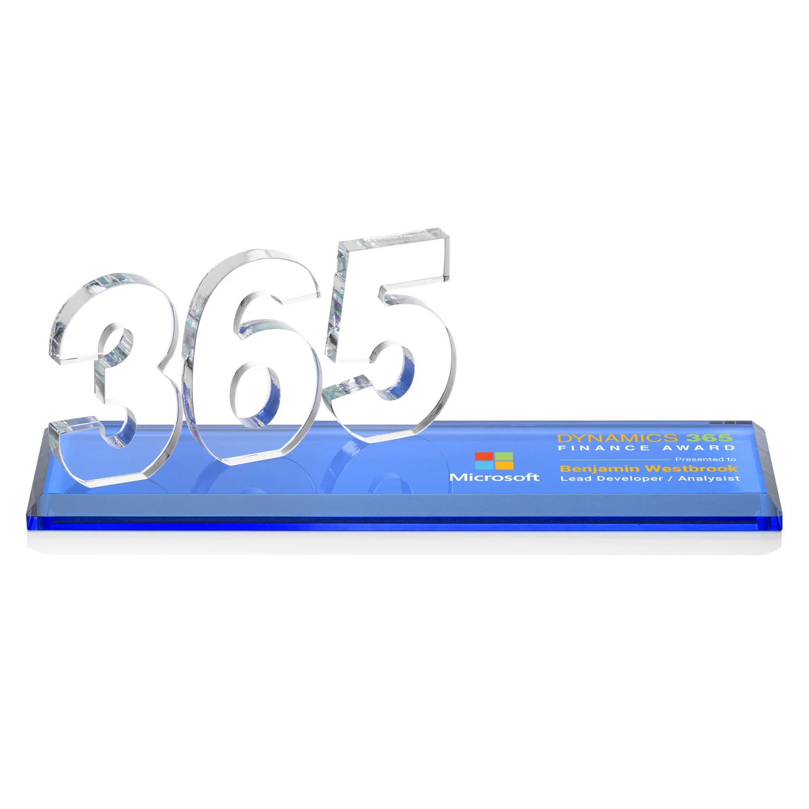 Customized Starfire Crystal Number Award on Rosewood Base for volunteer appreciation