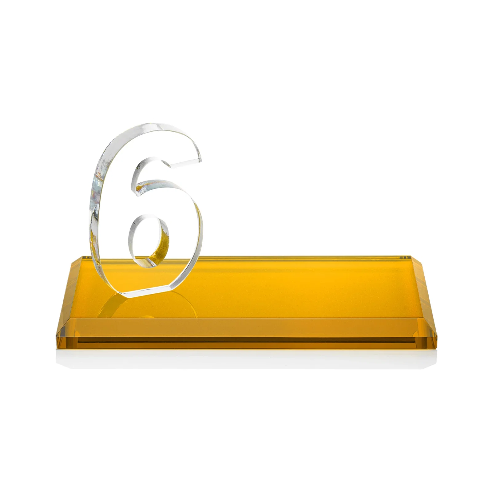 Custom engraved Starfire Crystal Number Award on Rosewood Base for team milestone celebrations