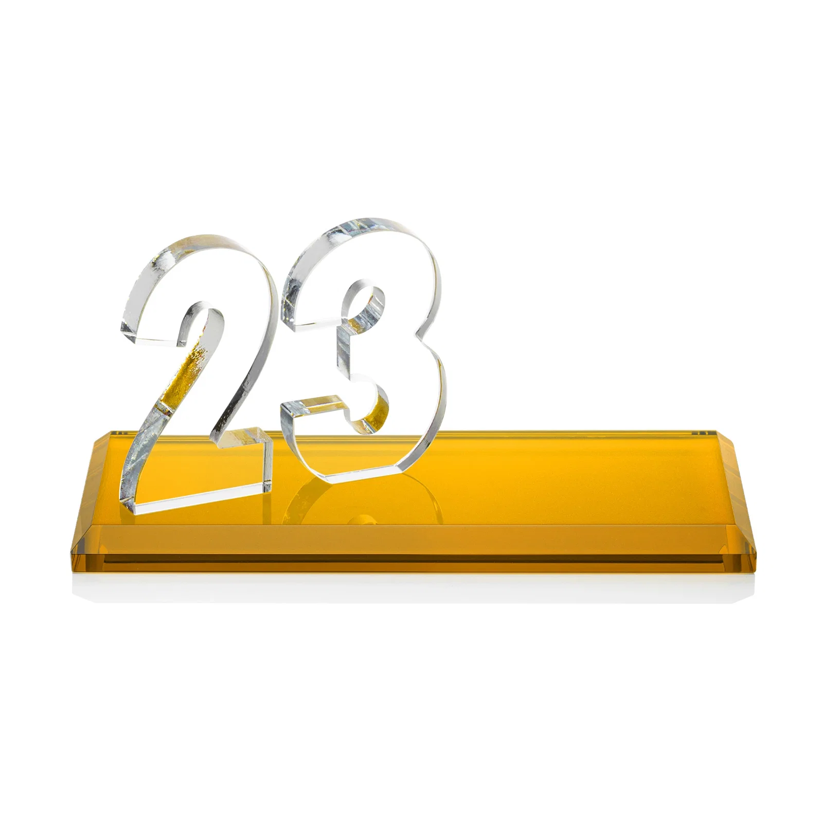 Custom engraved Starfire Crystal Number Award on Rosewood Base for donor appreciation