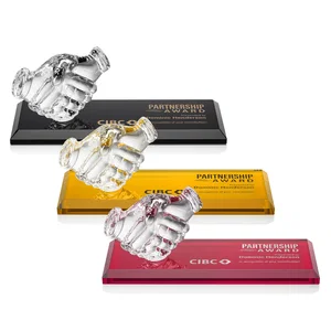 Optical Crystal Award with a Molded Clasped-Hands Figure