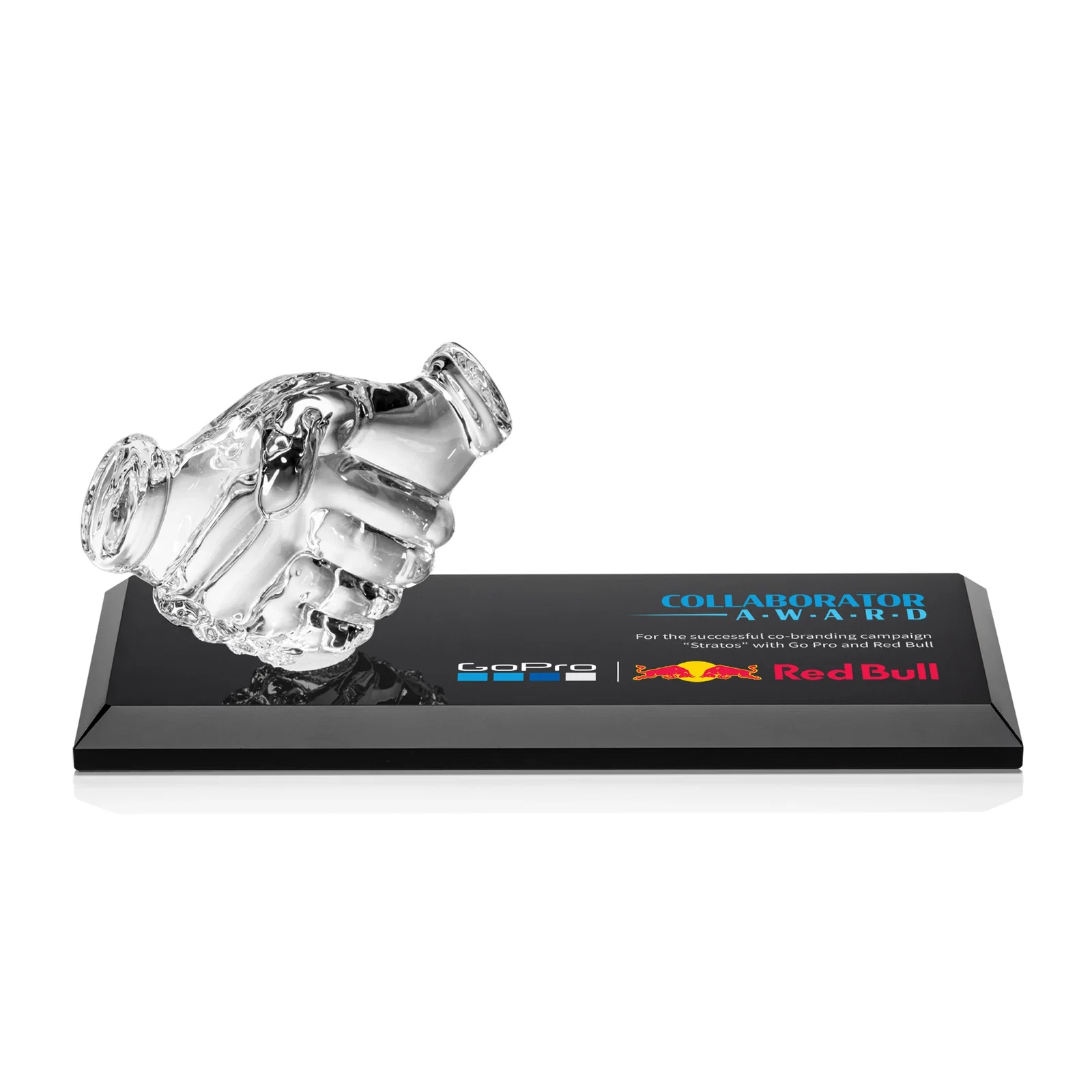 Personalized Optical Crystal Award with a Molded Clasped-Hands Figure, desk awards for service anniversary gifts