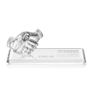 Optical Crystal Award with a Molded Clasped-Hands Figure