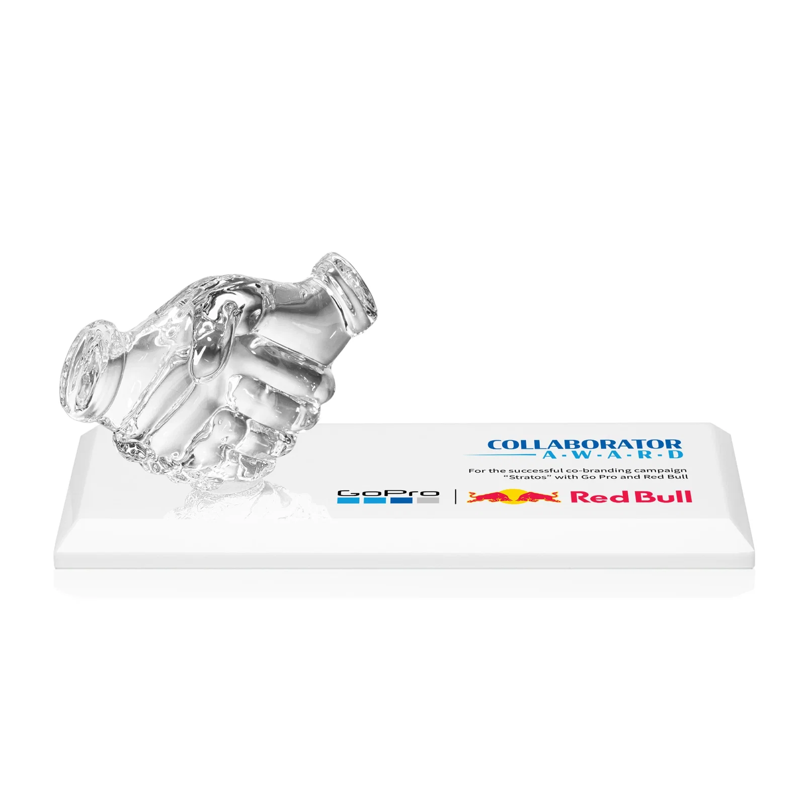 Personalized Optical Crystal Award with a Molded Clasped-Hands Figure, desk awards for graduation ceremonies