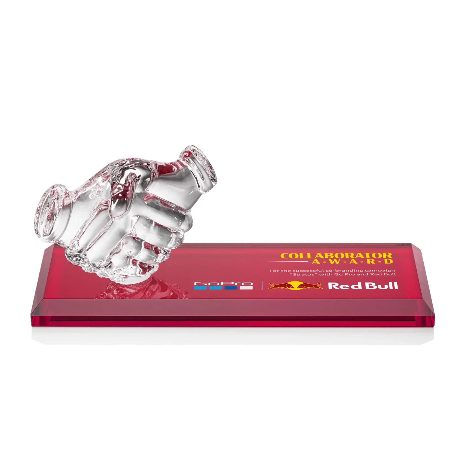 Personalized Optical Crystal Award with a Molded Clasped-Hands Figure, desk awards for volunteer appreciation
