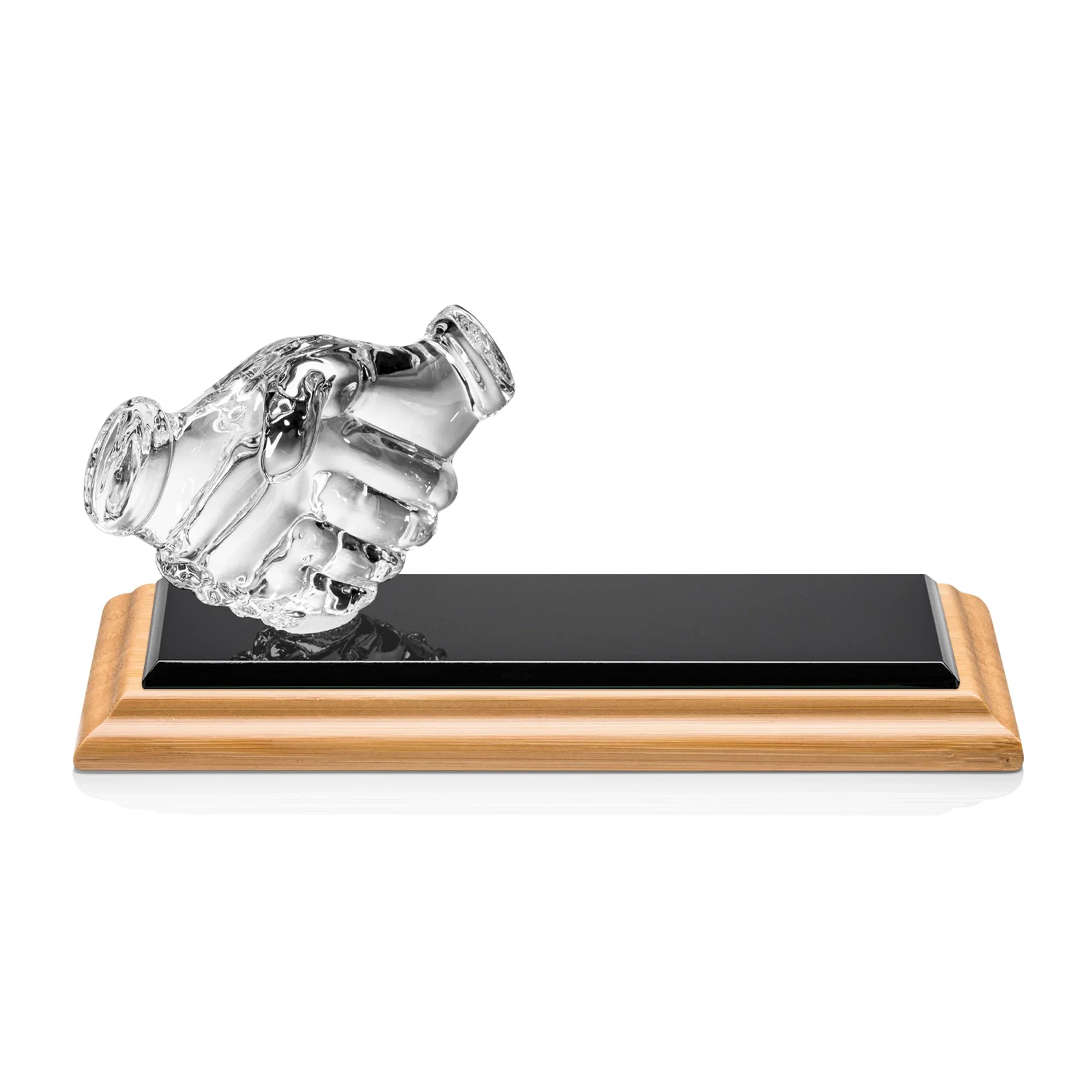 Promotional Optical Crystal Award with a Molded Clasped-Hands Figure, desk awards for employee recognition