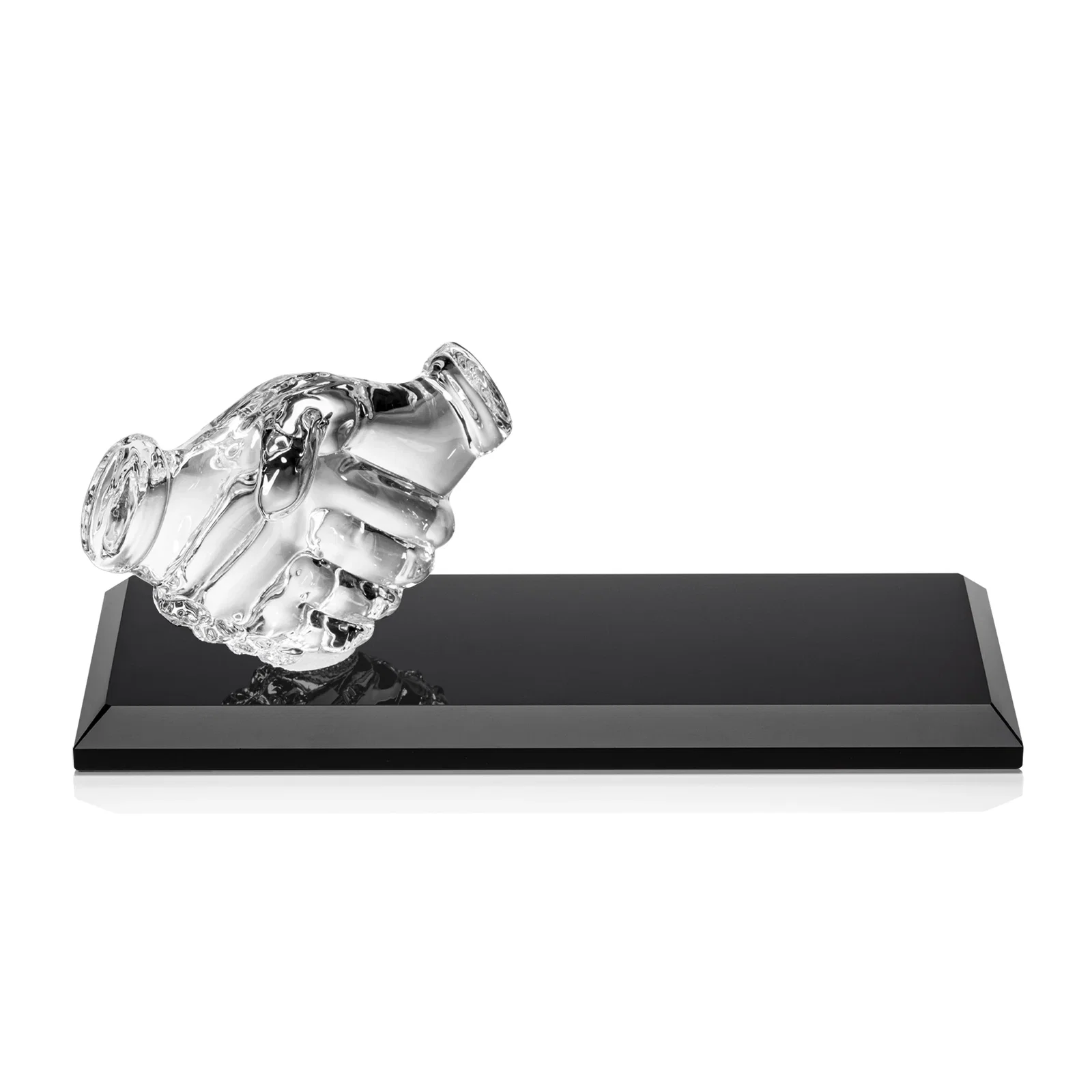 Promotional Optical Crystal Award with a Molded Clasped-Hands Figure, desk awards for corporate award ceremonies
