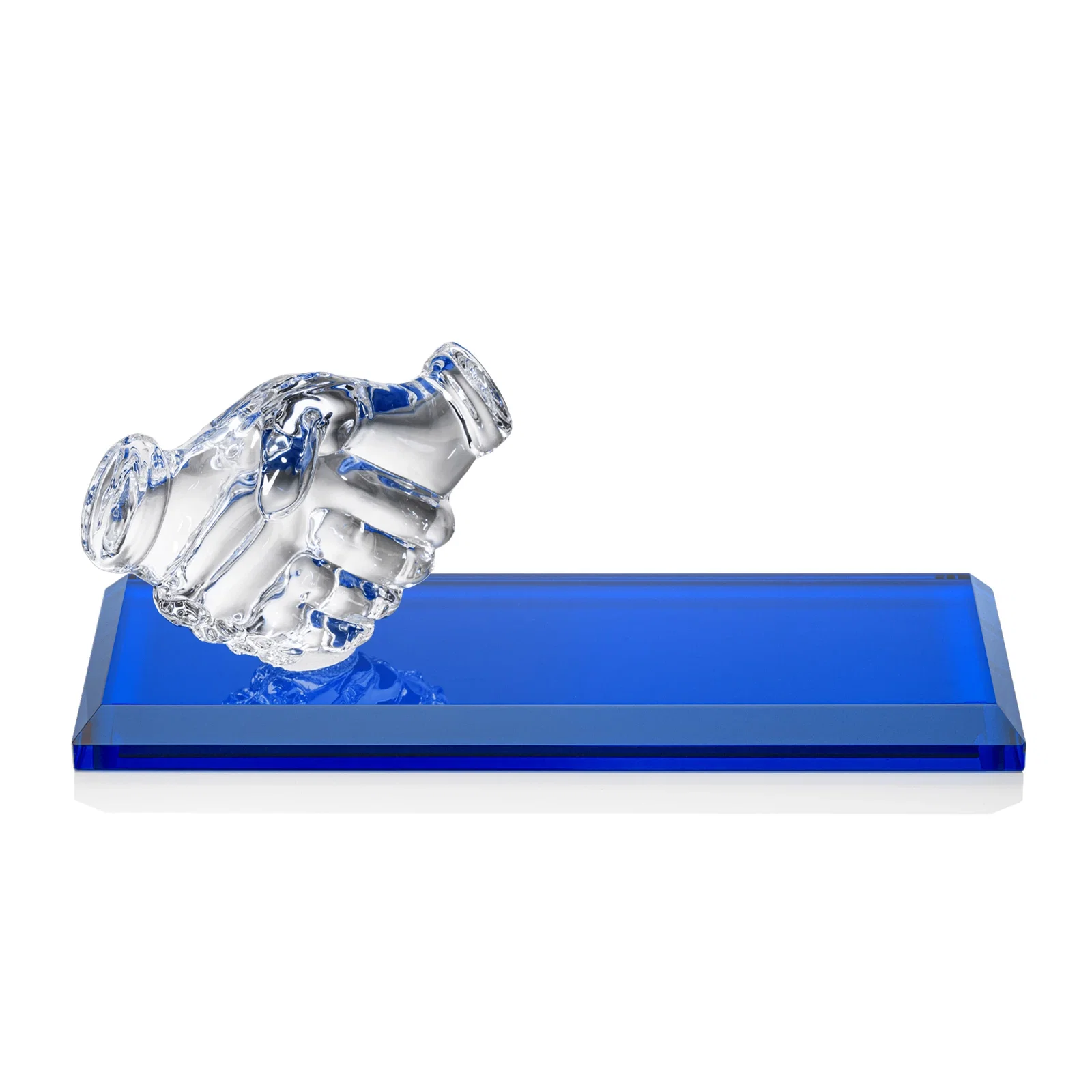 Promotional Optical Crystal Award with a Molded Clasped-Hands Figure, desk awards for service anniversary gifts