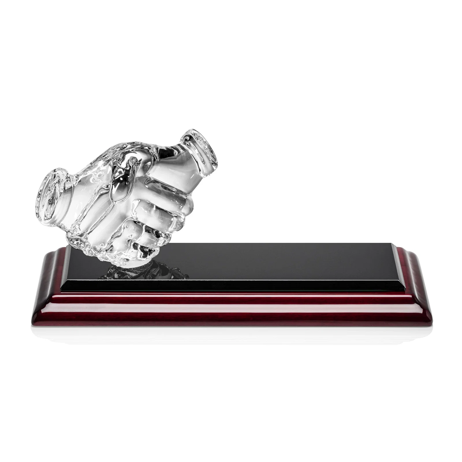 Promotional Optical Crystal Award with a Molded Clasped-Hands Figure, desk awards for team milestone celebrations