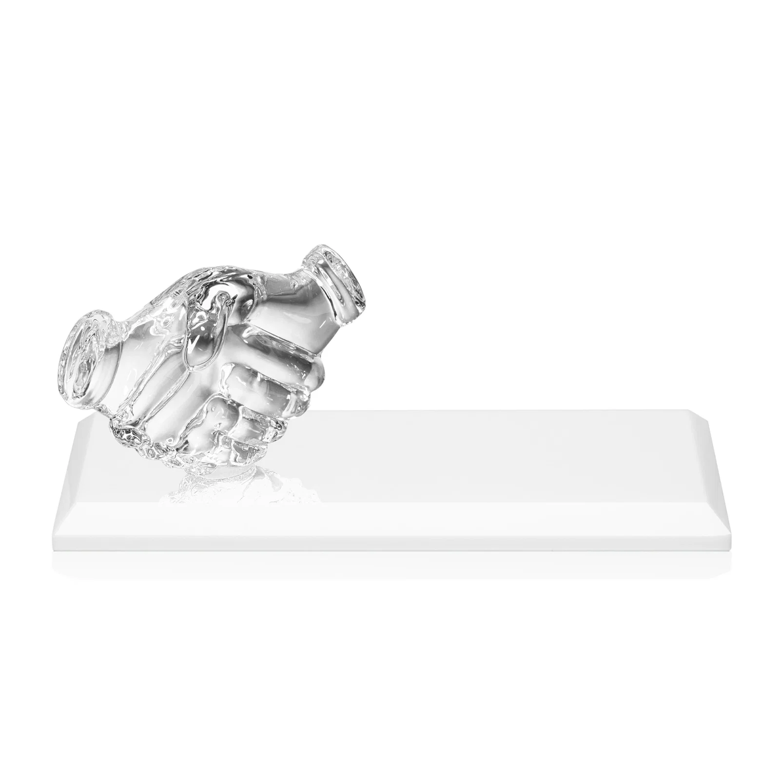 Promotional Optical Crystal Award with a Molded Clasped-Hands Figure, desk awards for donor appreciation
