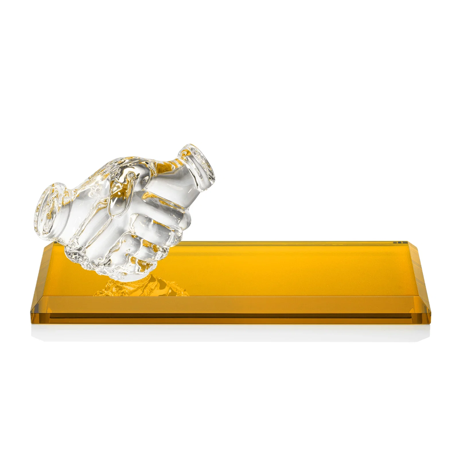 Promotional Optical Crystal Award with a Molded Clasped-Hands Figure, desk awards for graduation ceremonies