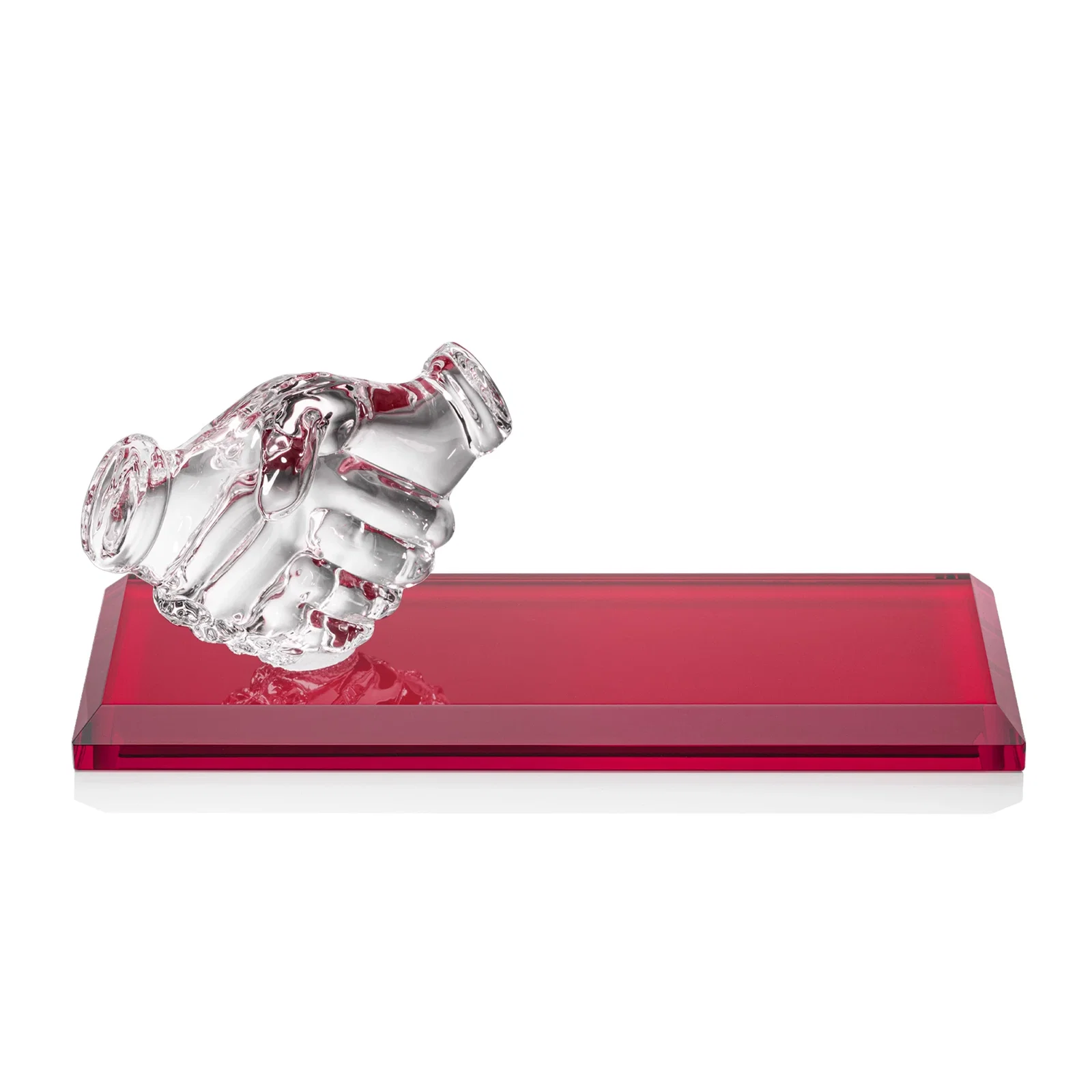 Promotional Optical Crystal Award with a Molded Clasped-Hands Figure, desk awards for safety achievement programs